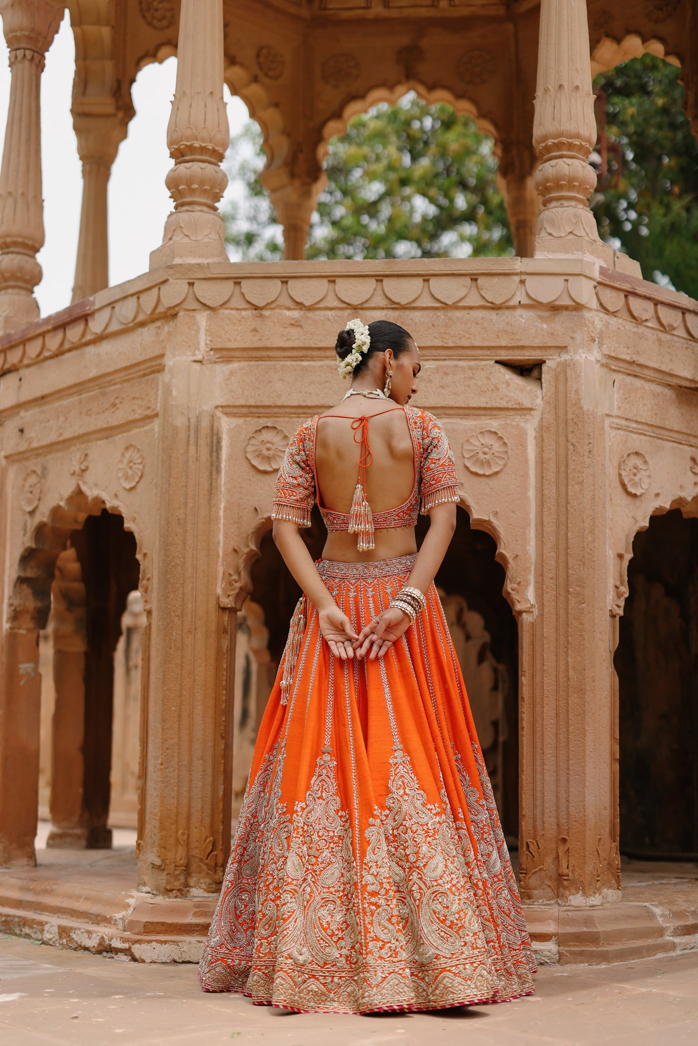 Nagma - Orange Lehenga Set with Blouse & Rani Hot Pink Dupatta