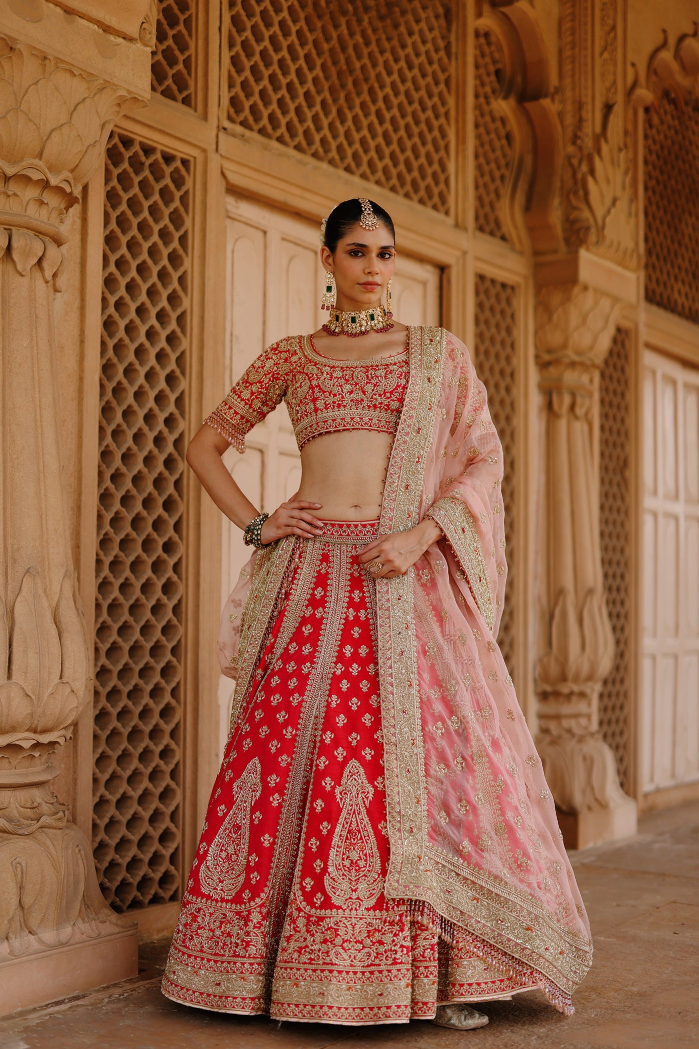 Nusrat - Rani Hot Pink Kali-in-Kali Lehenga Set with Blouse & Dupatta