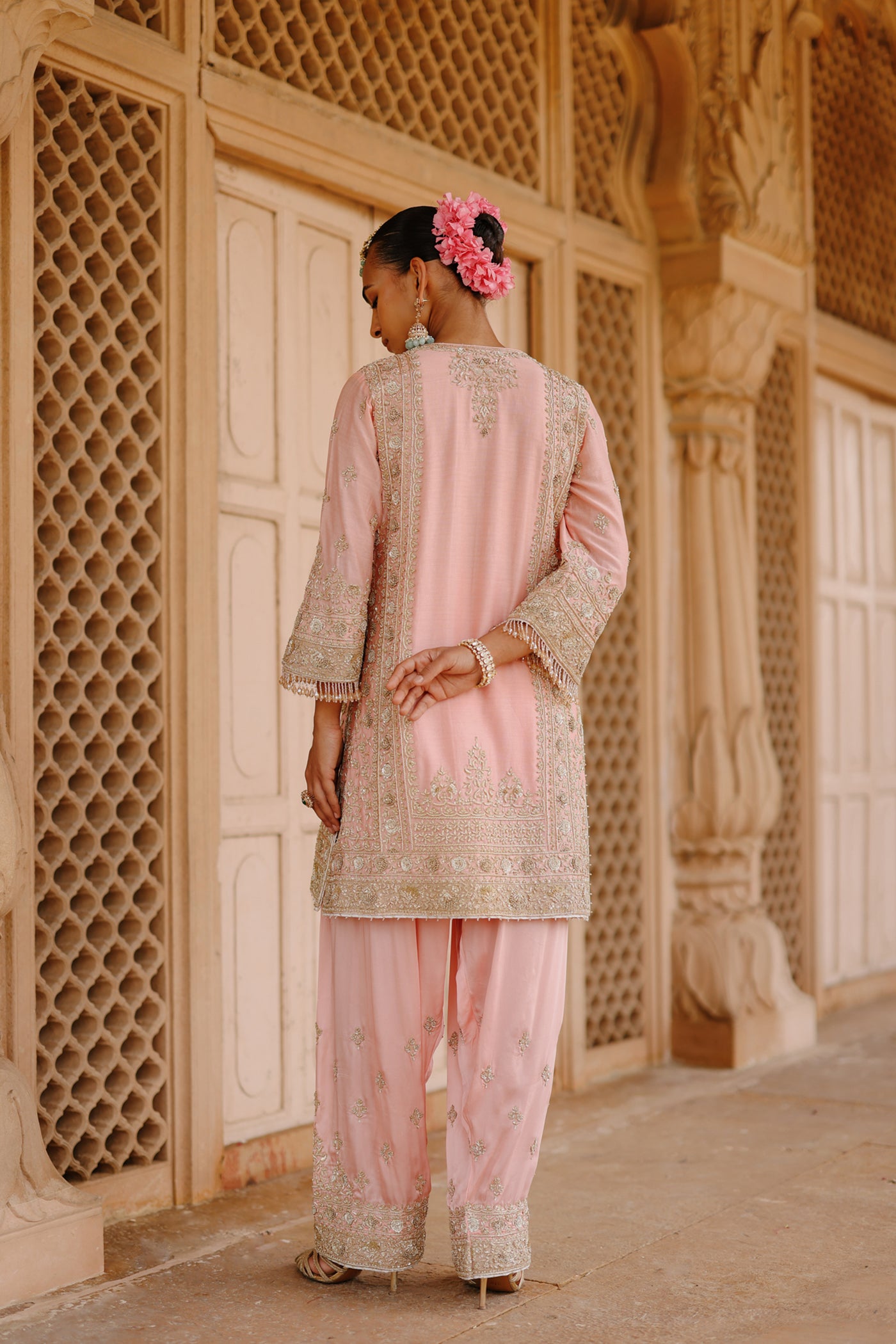 Elaya - Pink Short Kurta Set with Matching Salwar & Dupatta