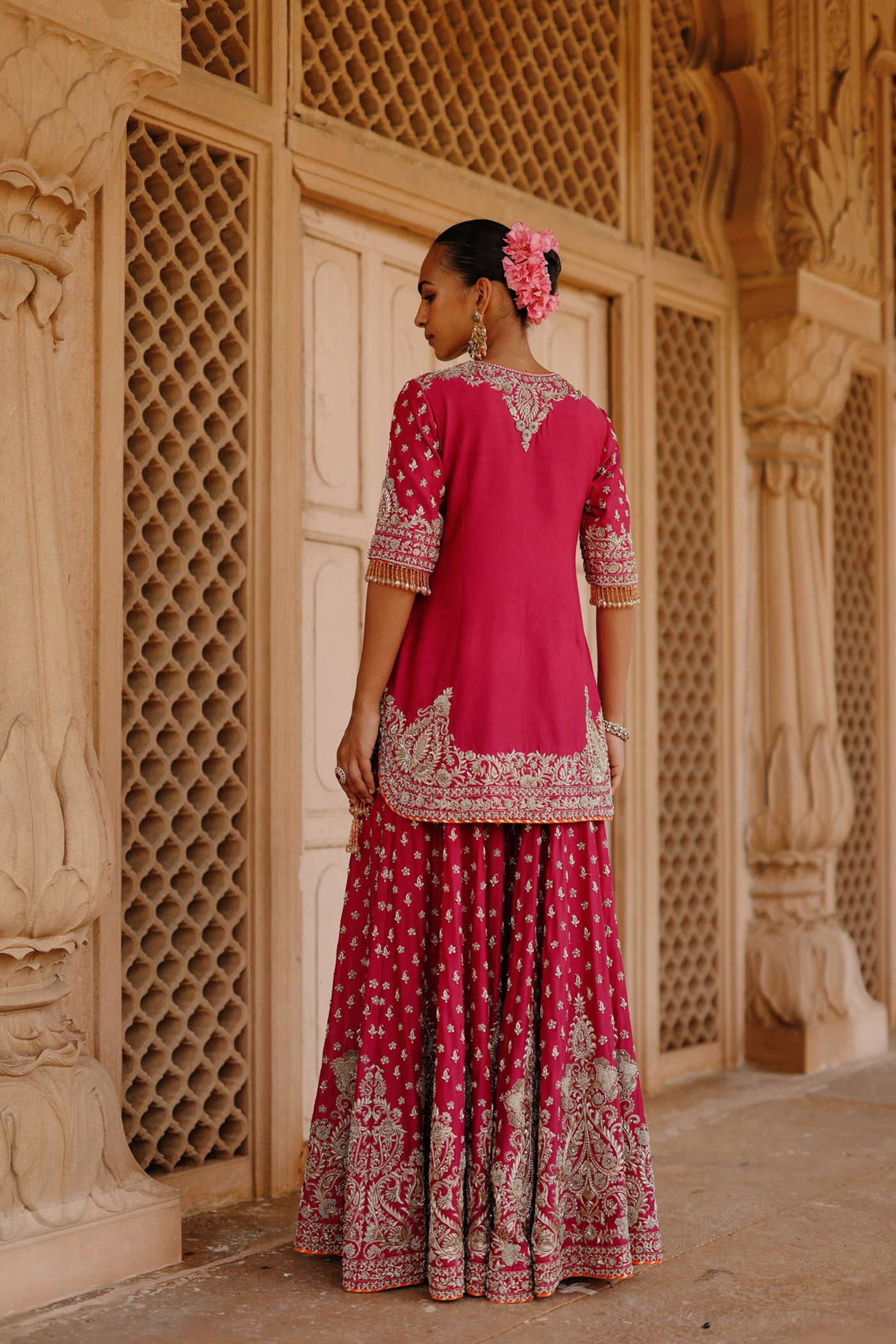 Maysam - Rani Hot Pink Kurta Set with Sharara & Dupatta