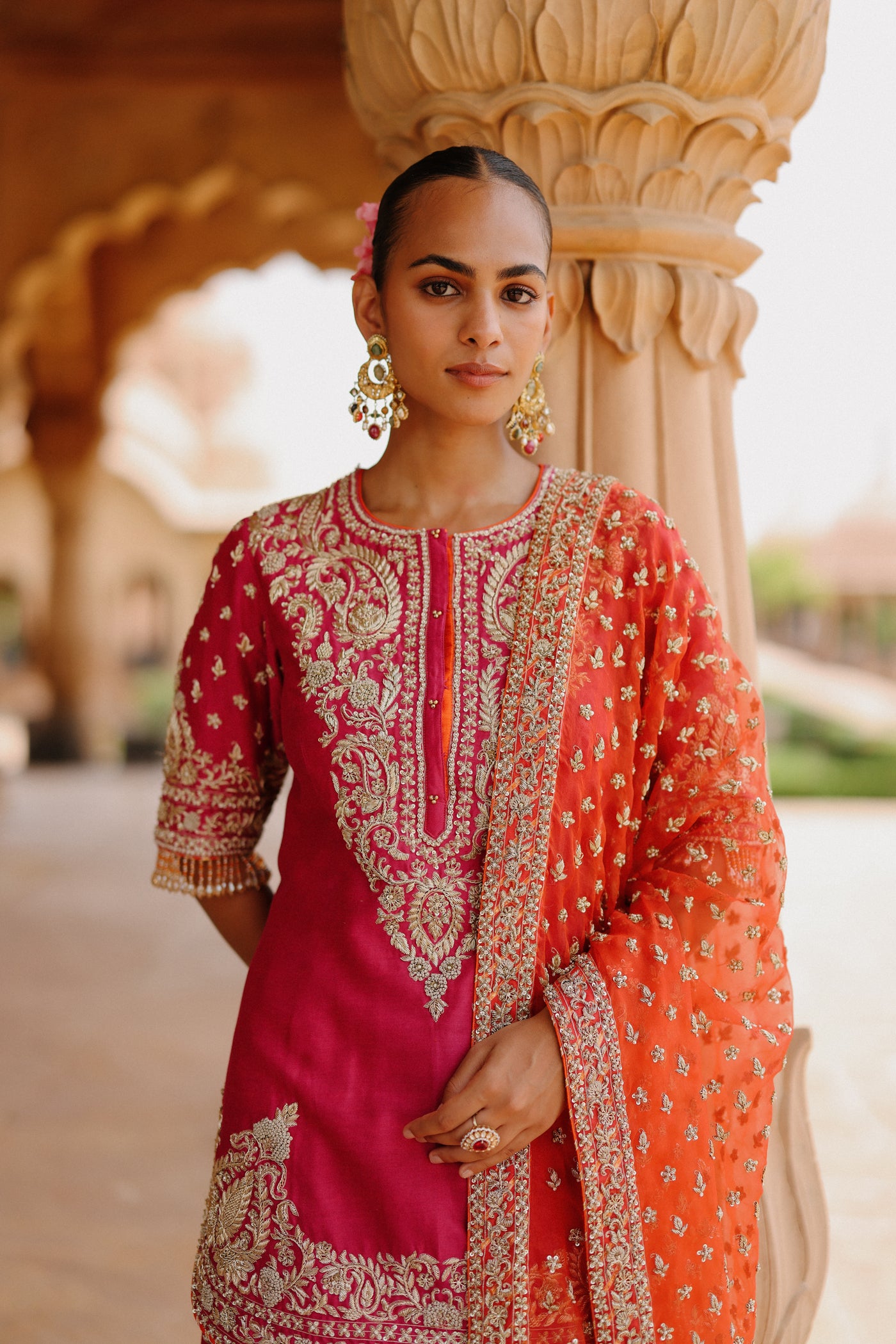Maysam - Rani Hot Pink Kurta Set with Sharara & Dupatta