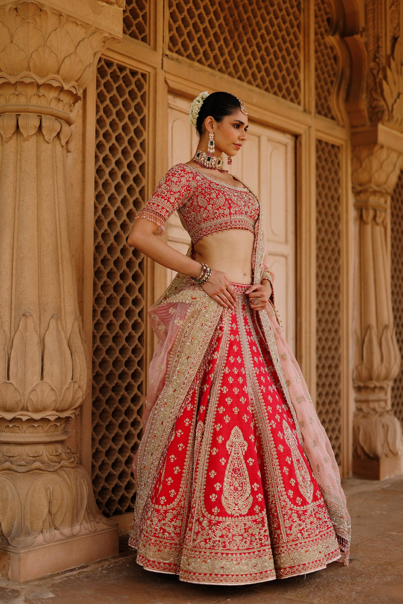 Nusrat - Rani Hot Pink Kali-in-Kali Lehenga Set with Blouse & Dupatta