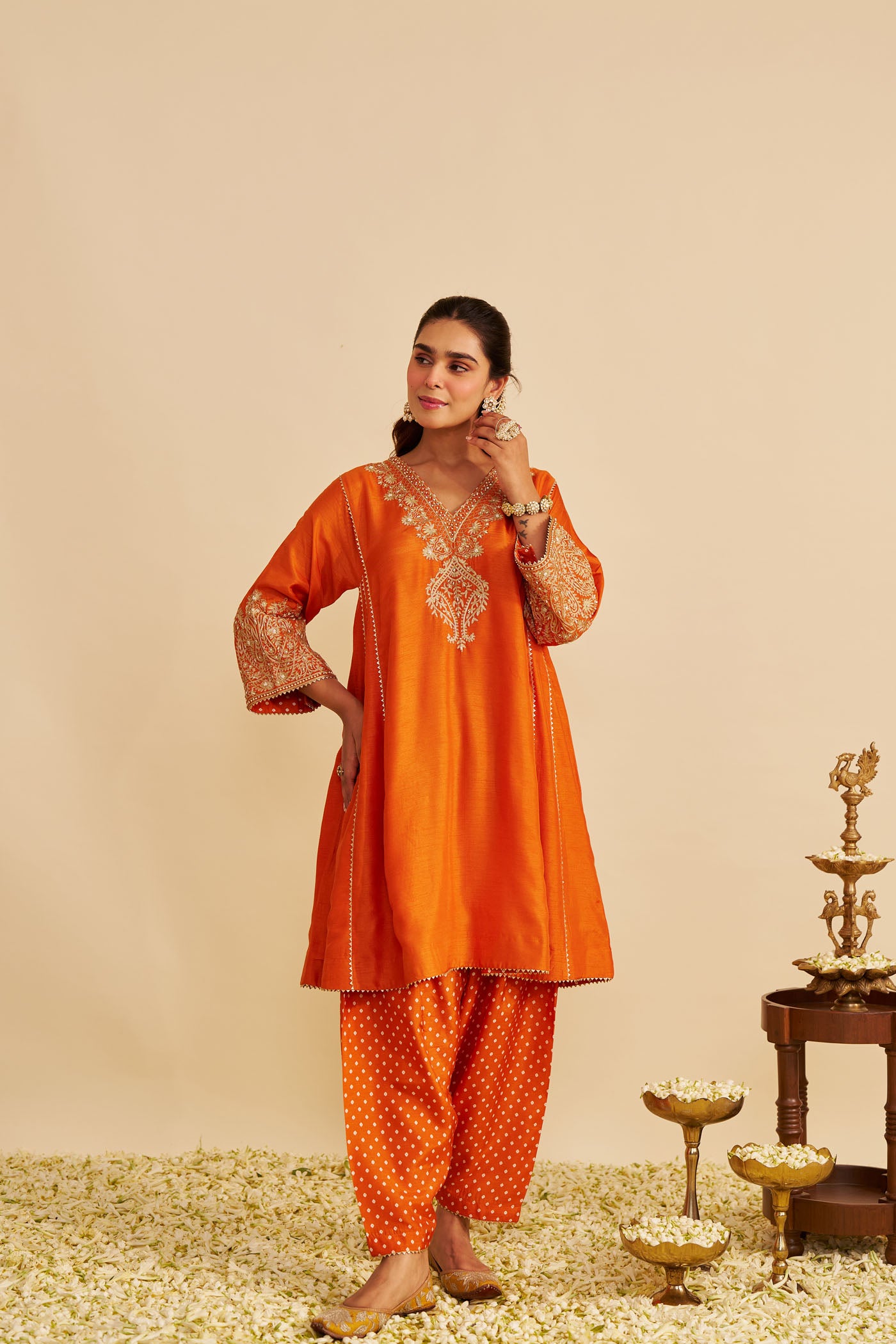 NIYAH - ORANGE SHORT CHAUGA WITH SALWAR