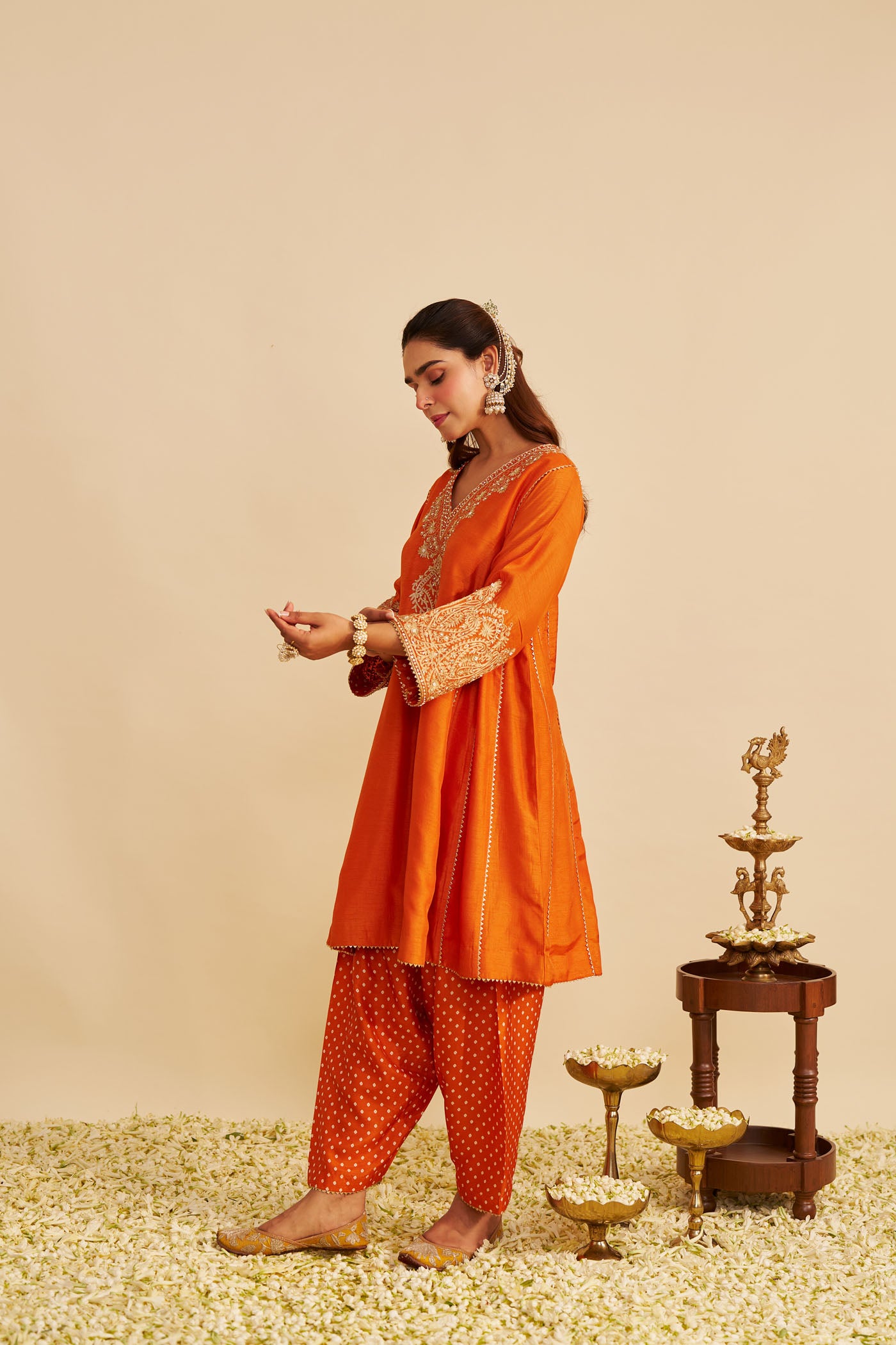NIYAH - ORANGE SHORT CHAUGA WITH SALWAR
