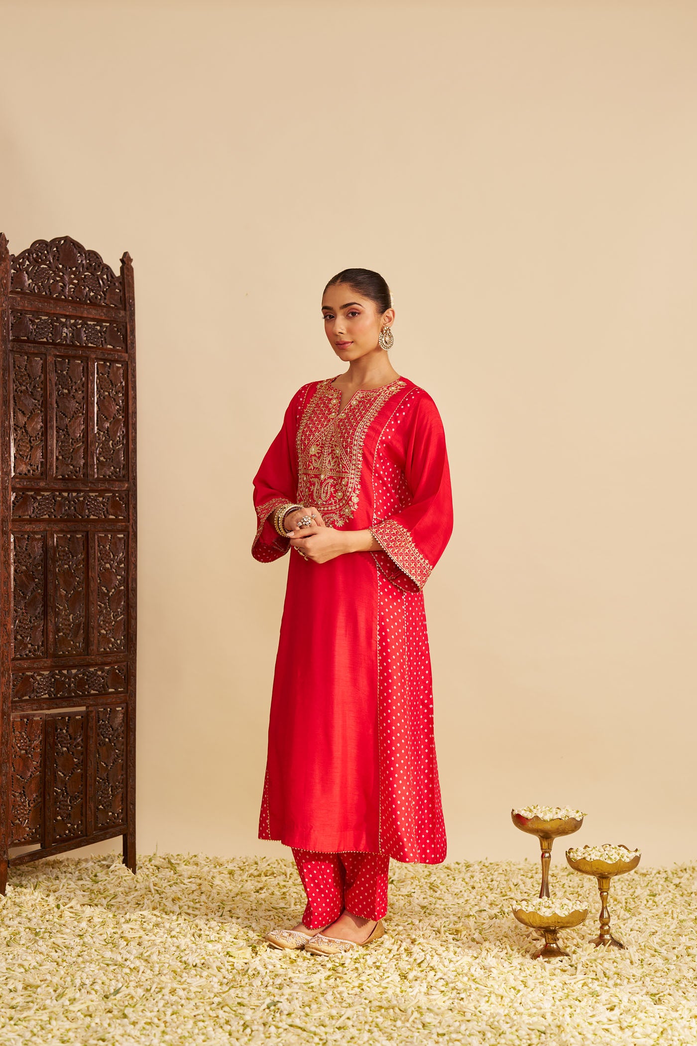 Mehza - Deep Red Short Chauga With Salwar and Dupatta