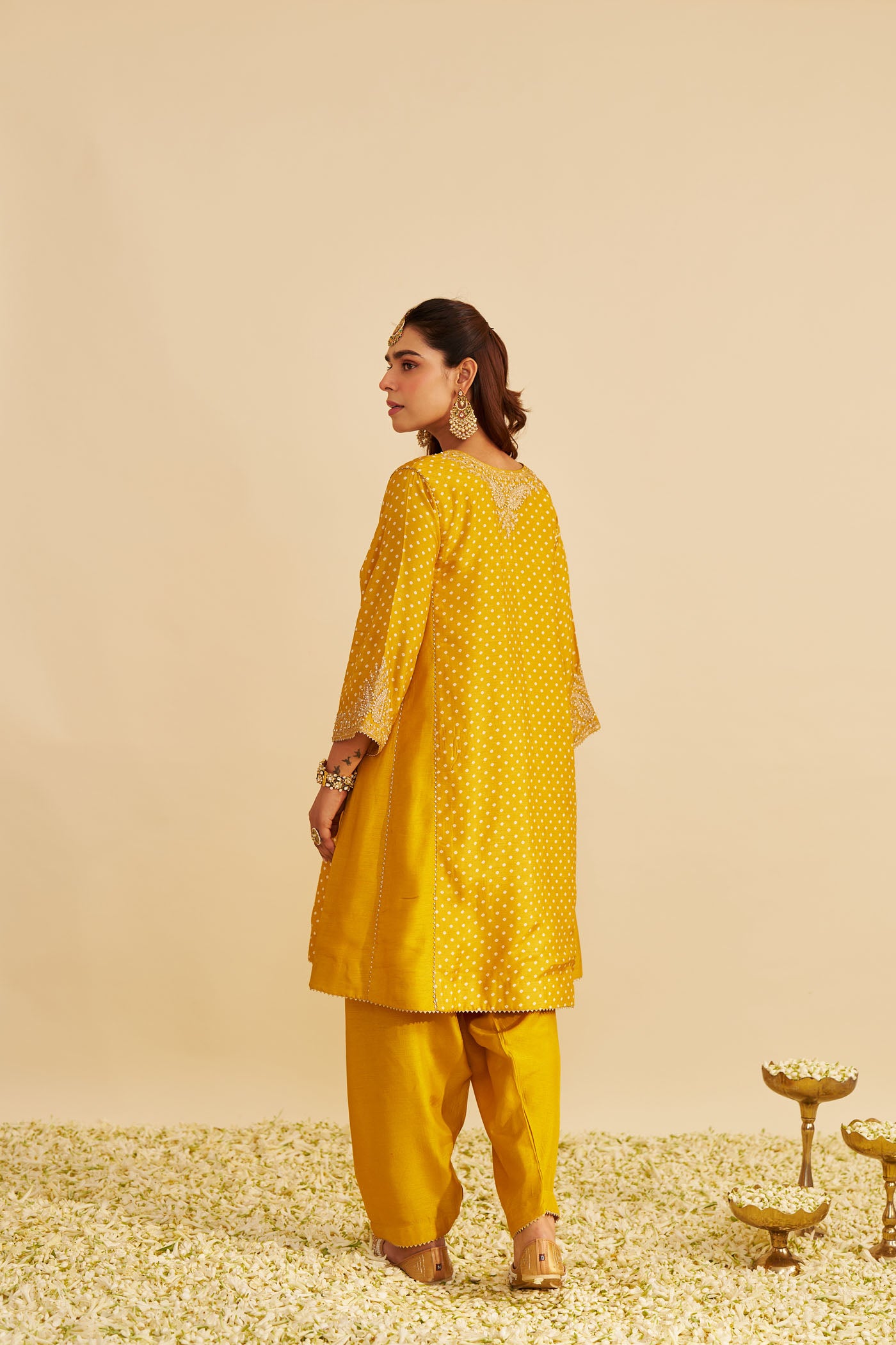 KAYRA - MUSTARD SHORT GATHERED CHAUGA WITH SALWAR