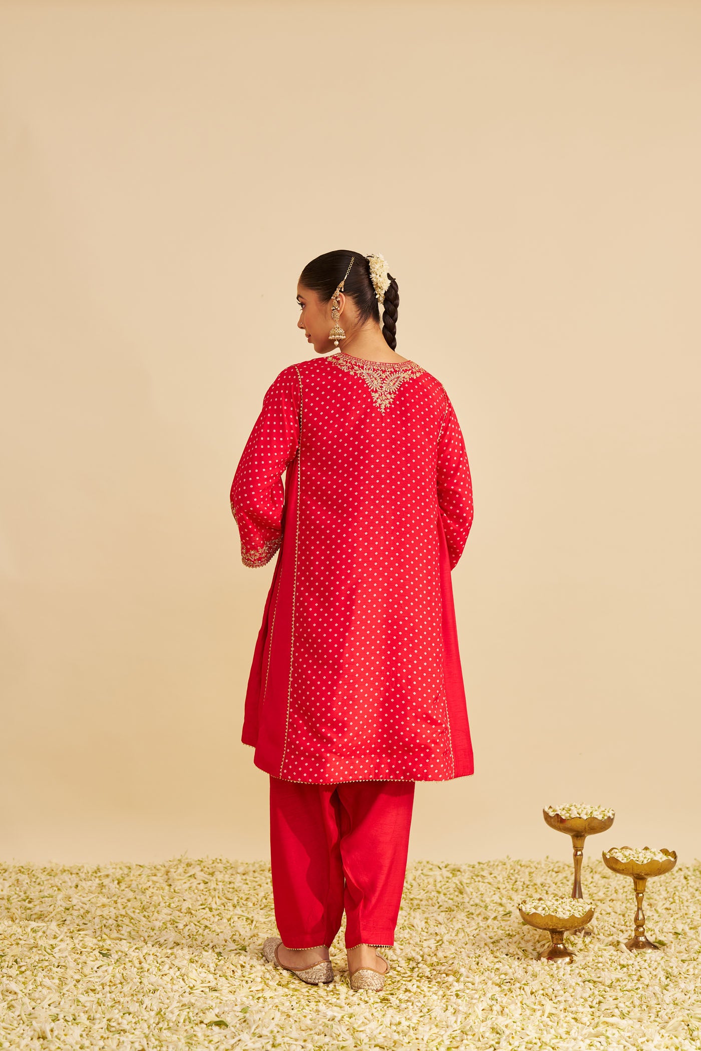 KAYRA - RED SHORT GATHERED CHAUGA WITH SALWAR