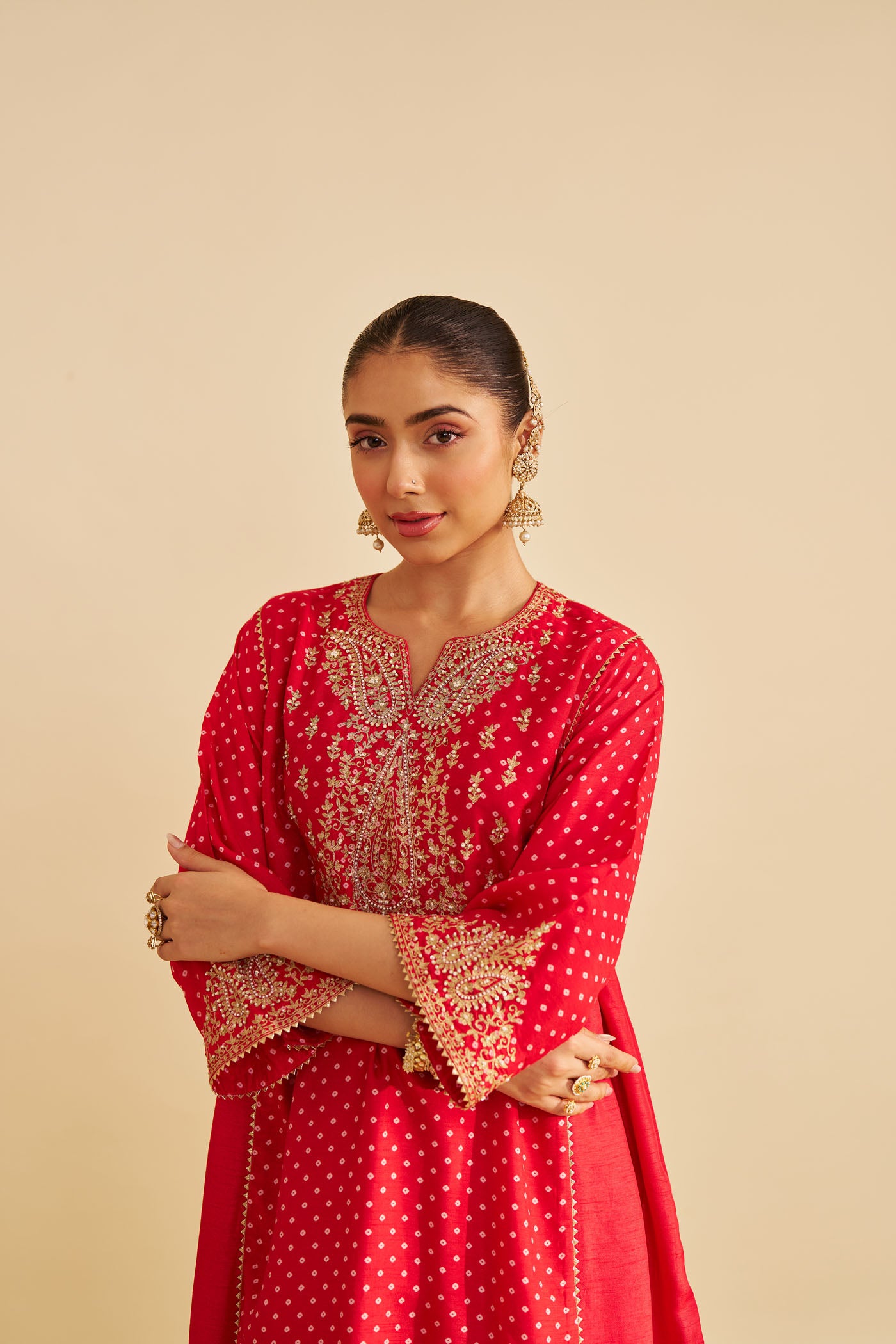 KAYRA - RED SHORT GATHERED CHAUGA WITH SALWAR