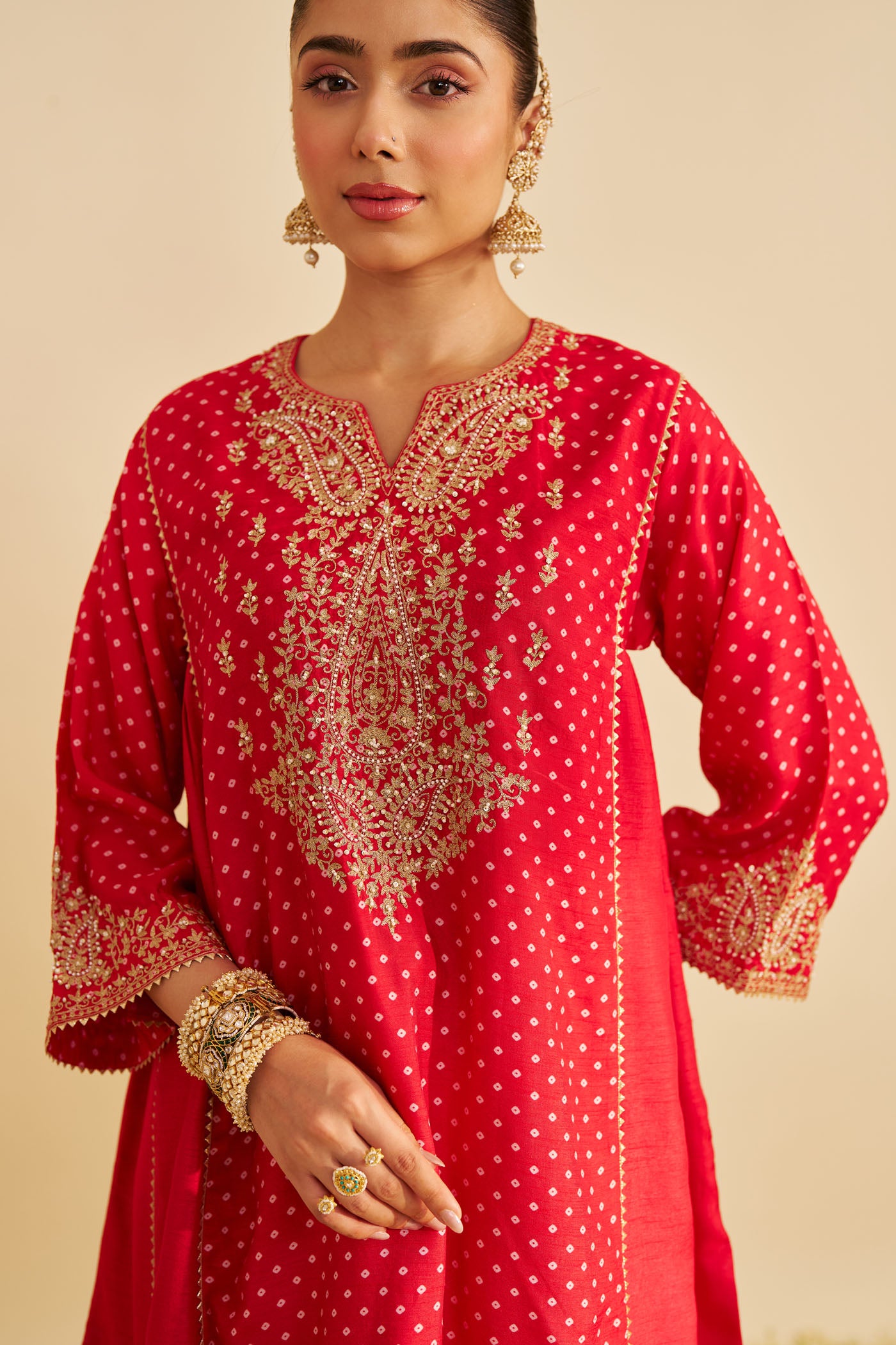KAYRA - RED SHORT GATHERED CHAUGA WITH SALWAR