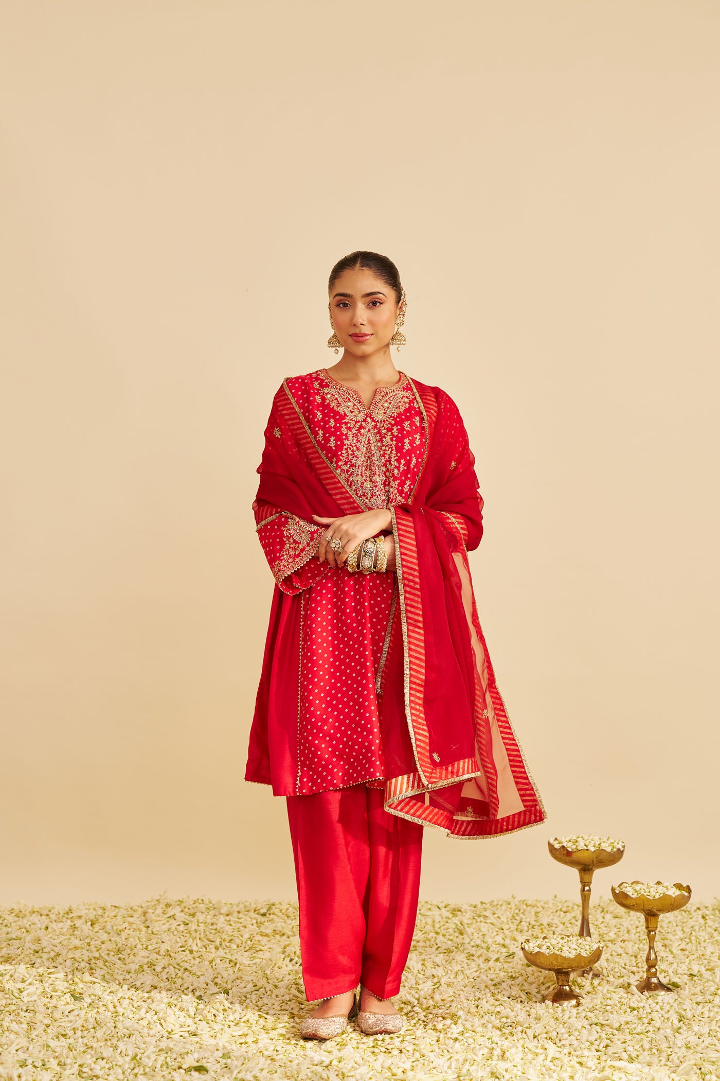 KAYRA - RED SHORT GATHERED CHAUGA WITH SALWAR