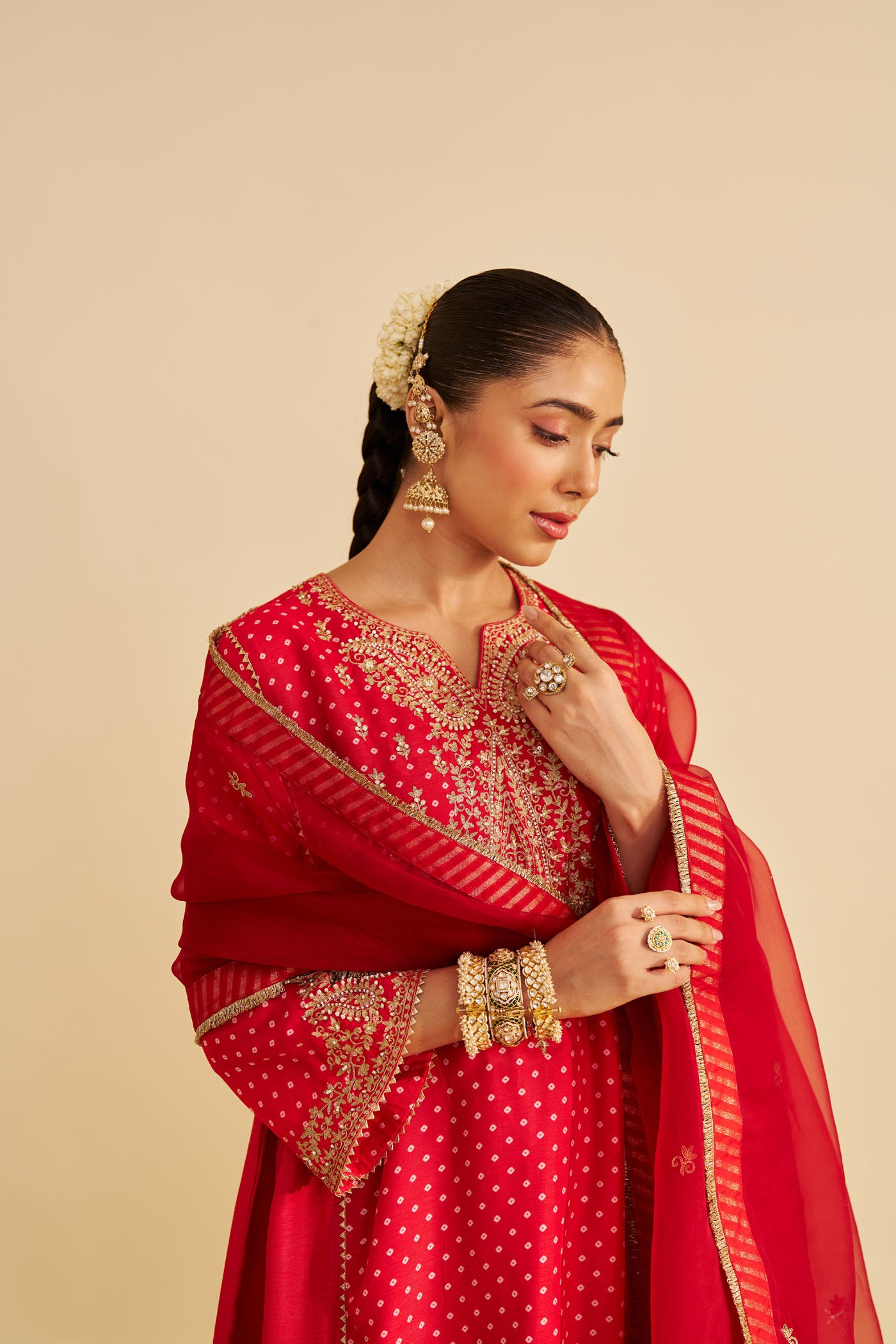 KAYRA - RED SHORT GATHERED CHAUGA WITH SALWAR