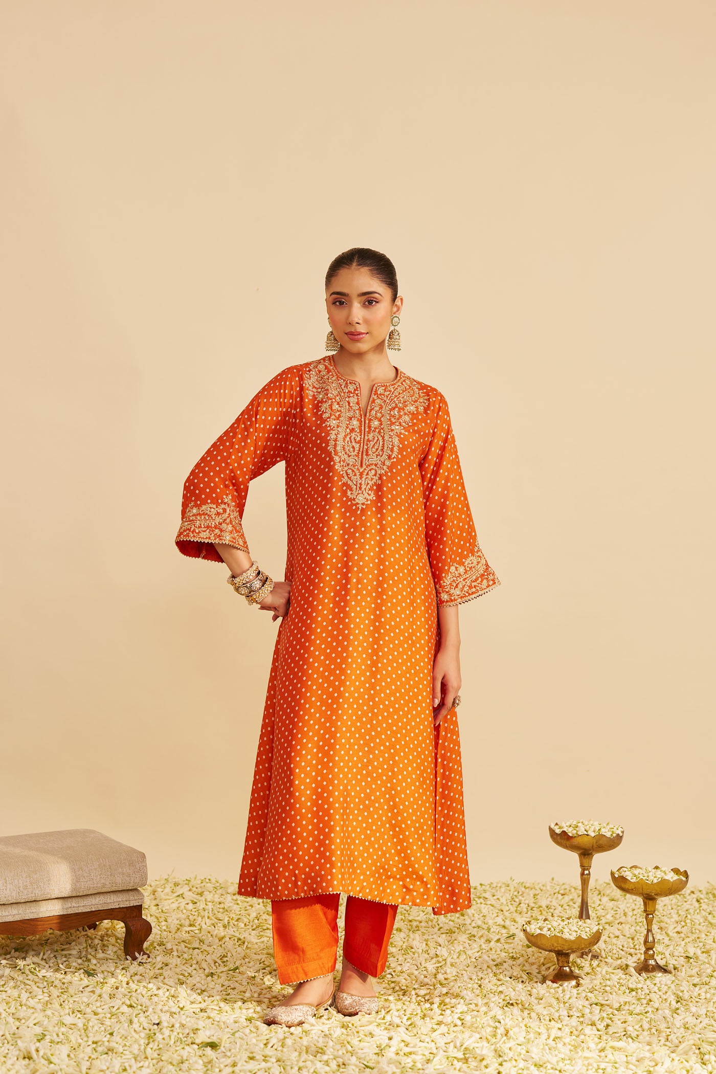 SHEZIA - ORANGE LONG CHAUGA WITH SALWAR