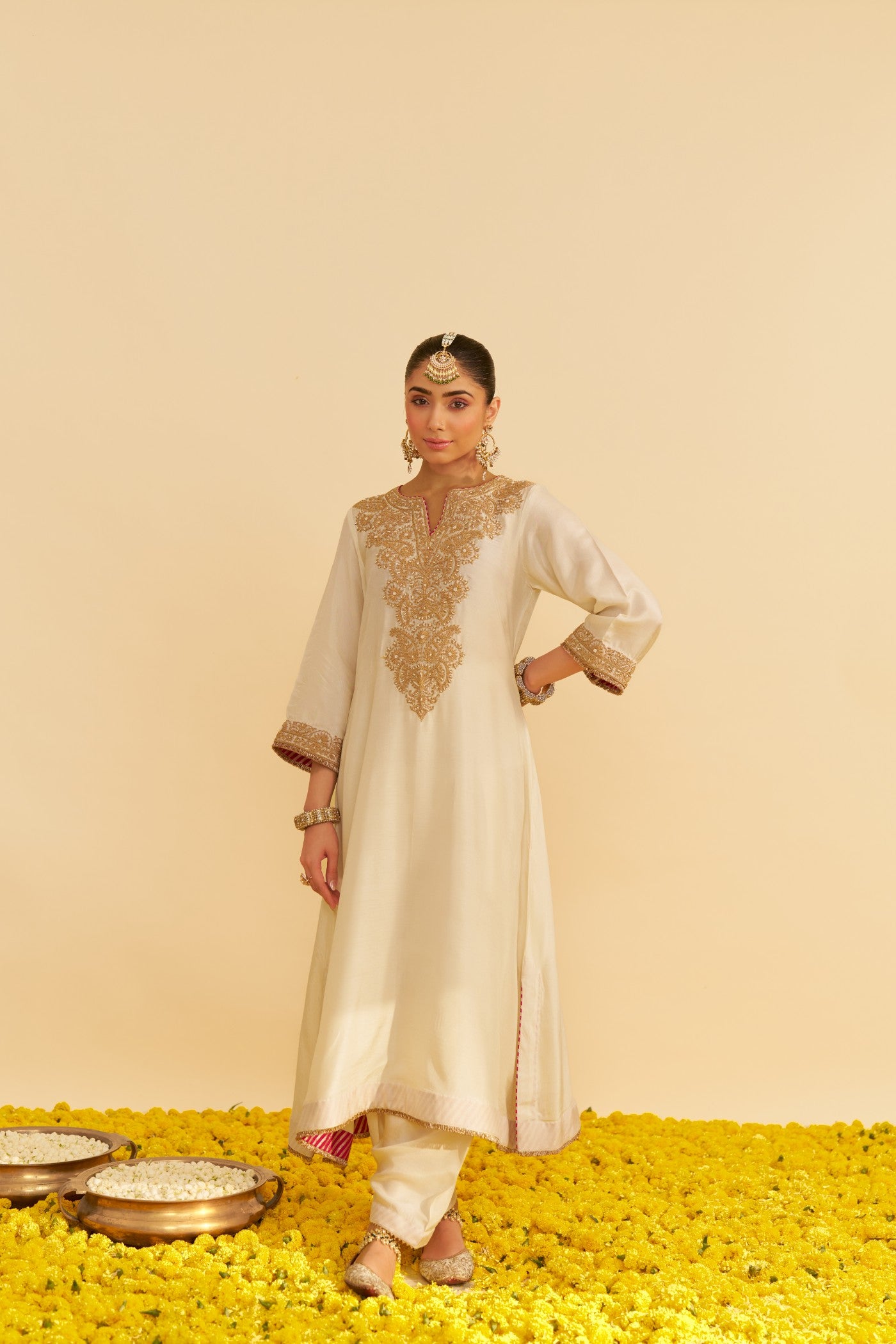 Maheep Kapoor In HIBA - DAISY IVORY LONG KAFTAN WITH SALWAR AND DUPATTA