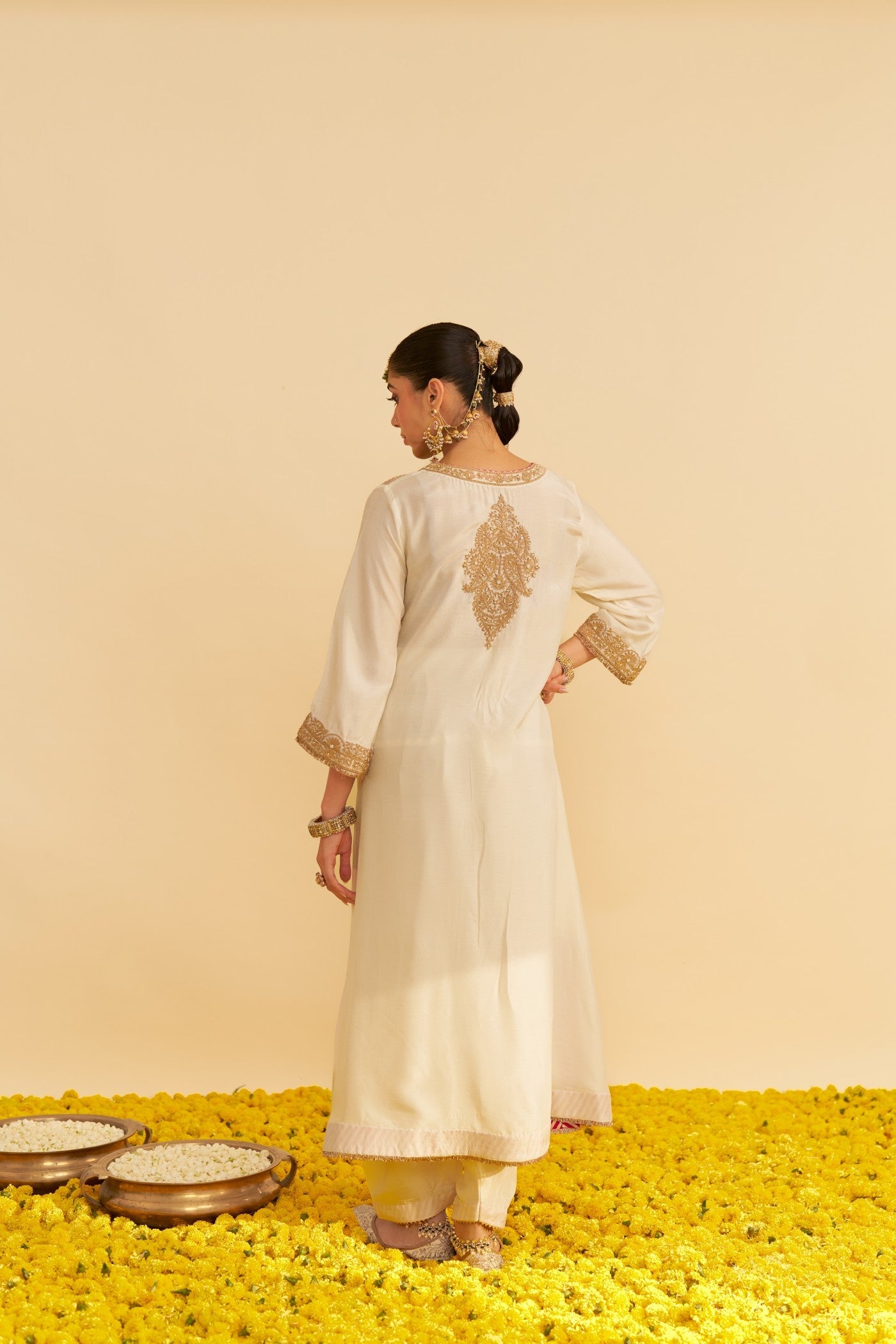 HIBA - DAISY IVORY LONG KAFTAN WITH SALWAR AND DUPATTA (Lxrts)
