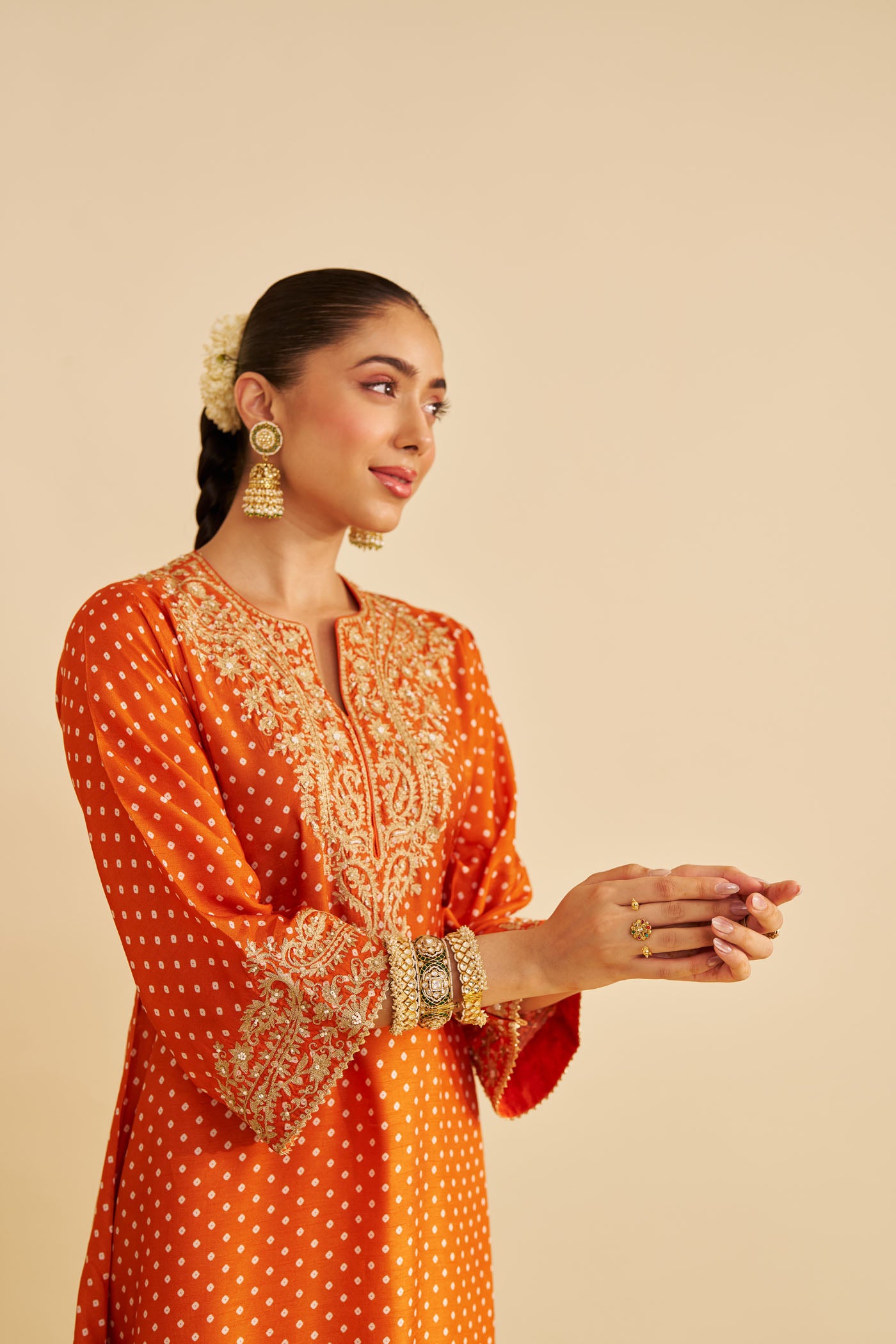 SHEZIA - ORANGE LONG CHAUGA WITH SALWAR