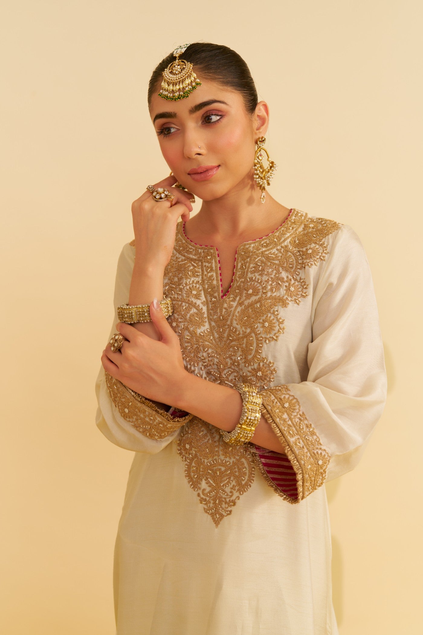 Maheep Kapoor In HIBA - DAISY IVORY LONG KAFTAN WITH SALWAR AND DUPATTA