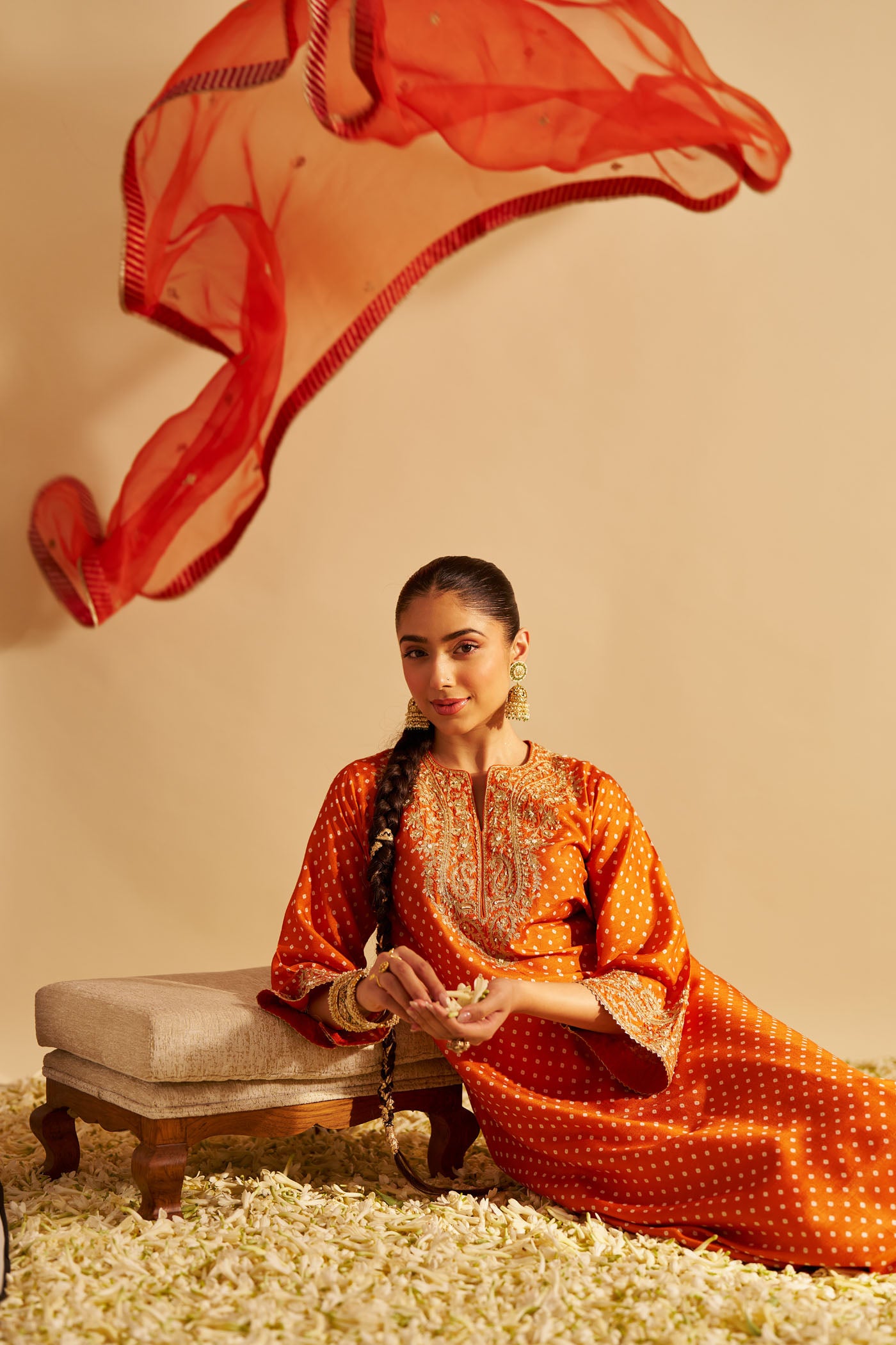 SHEZIA - ORANGE LONG CHAUGA WITH SALWAR