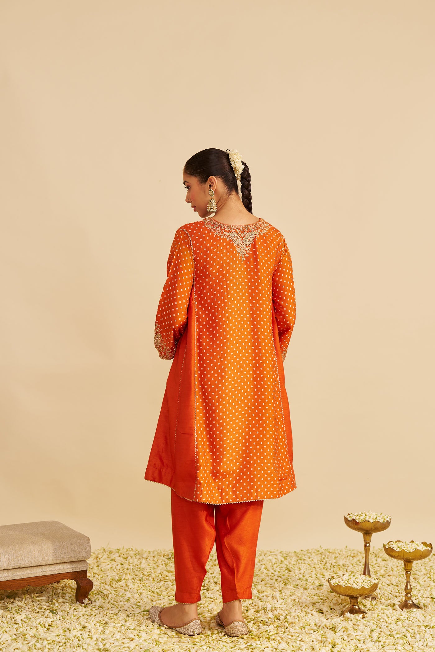 KAYRA - ORANGE SHORT GATHERED CHAUGA WITH SALWAR