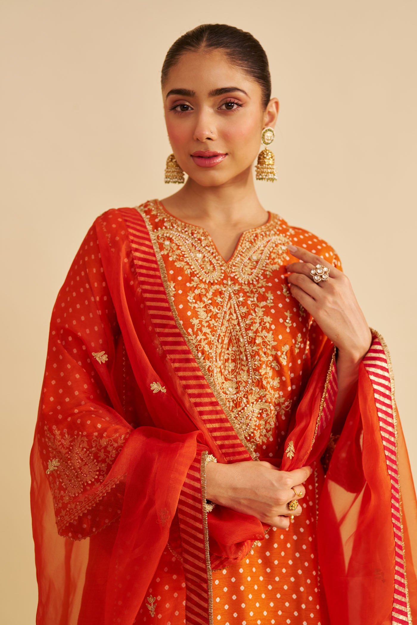 KAYRA - ORANGE SHORT GATHERED CHAUGA WITH SALWAR