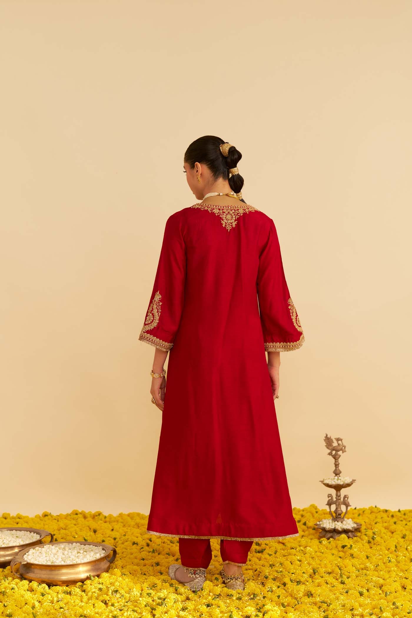 HAAYAT - DEEP RED LONG KAFTAN WITH SALWAR