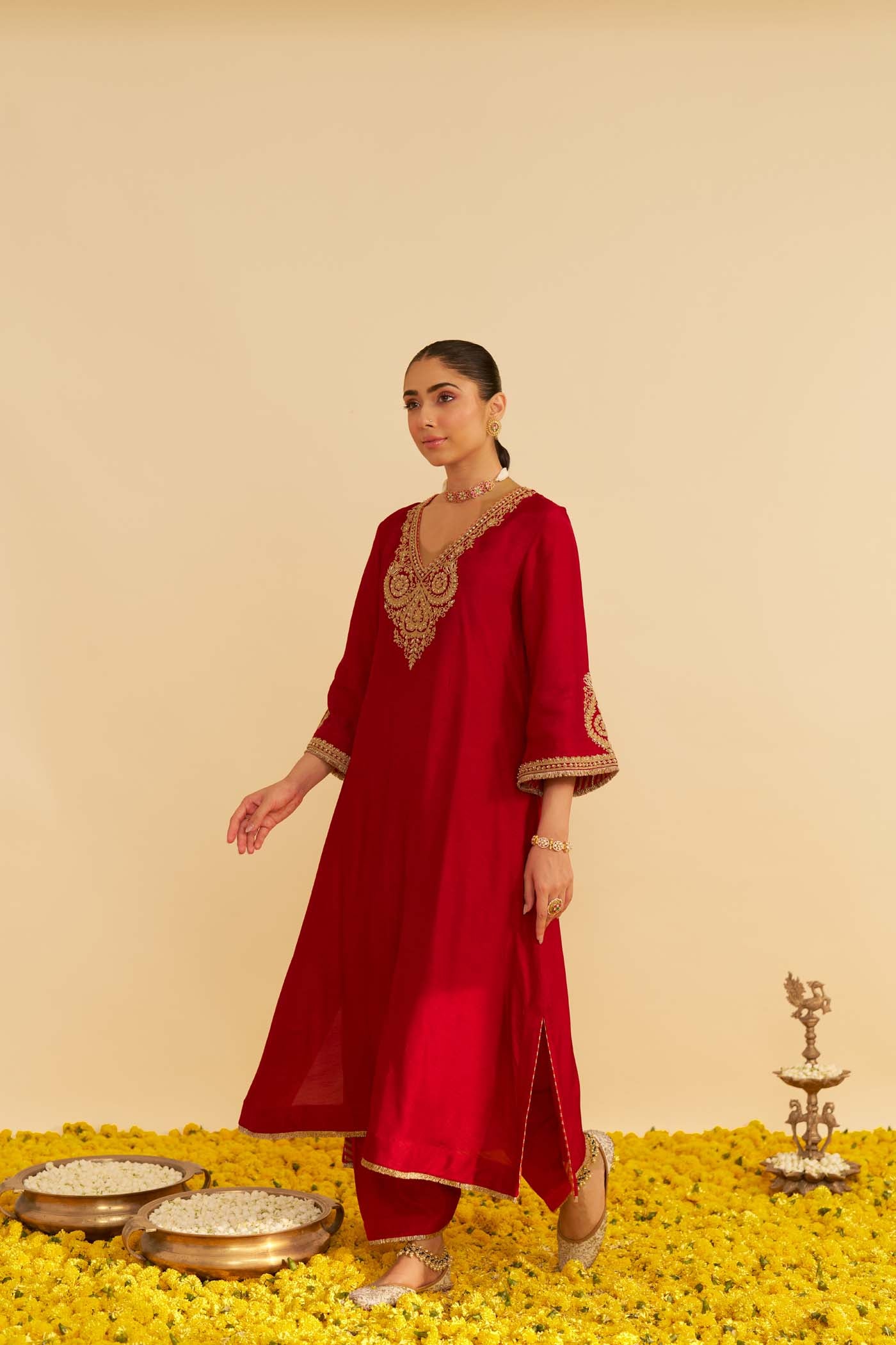 HAAYAT - DEEP RED LONG KAFTAN WITH SALWAR
