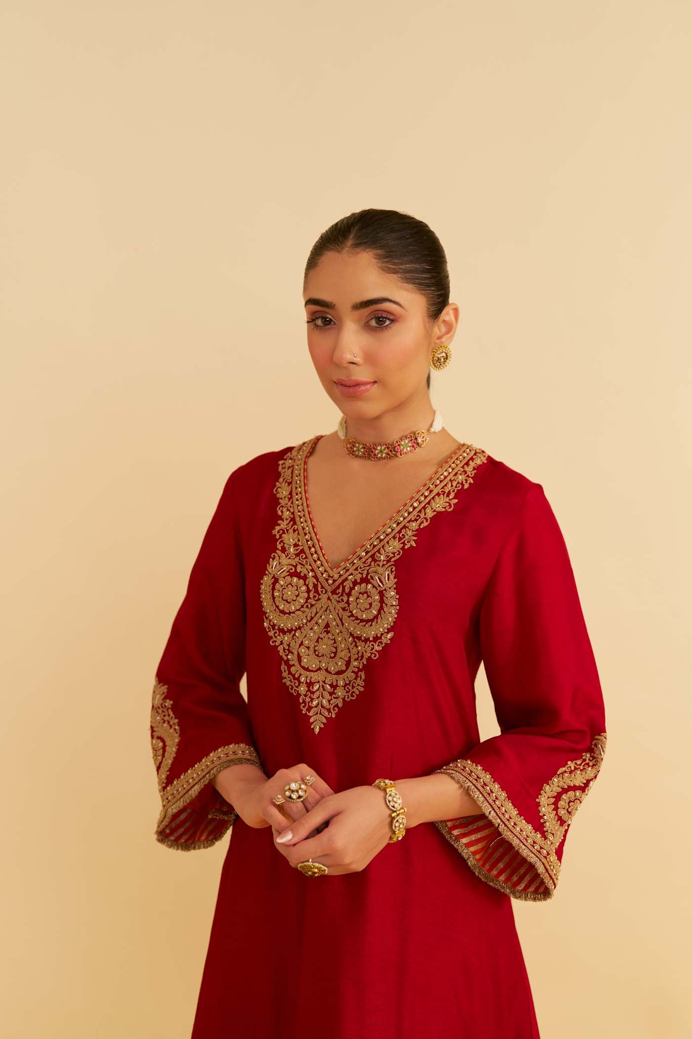 HAAYAT - DEEP RED LONG KAFTAN WITH SALWAR