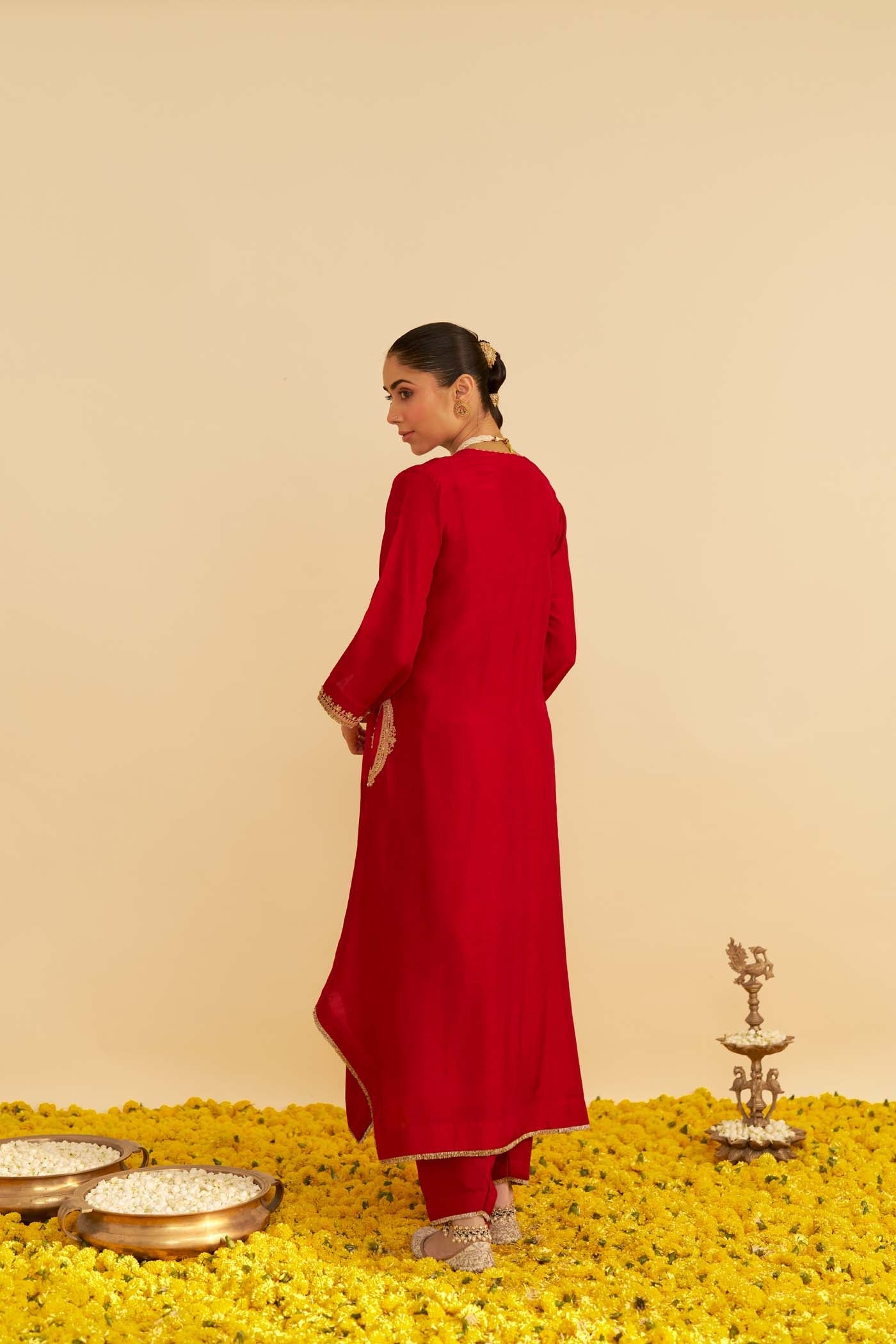 AMAYA - DEEP RED LONG KAFTAN WITH SALWAR (Lxrts)