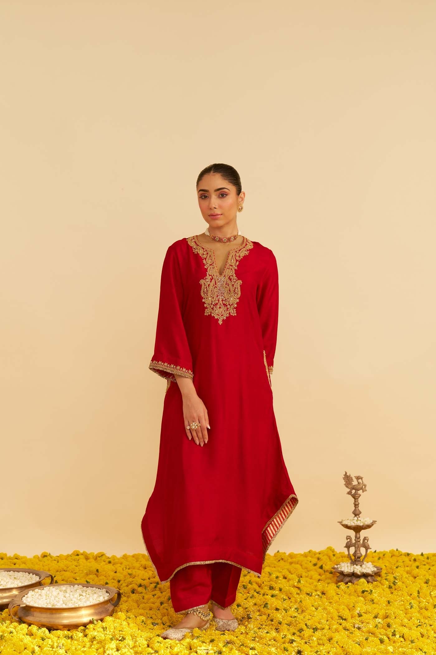 AMAYA - DEEP RED LONG KAFTAN WITH SALWAR (Lxrts)