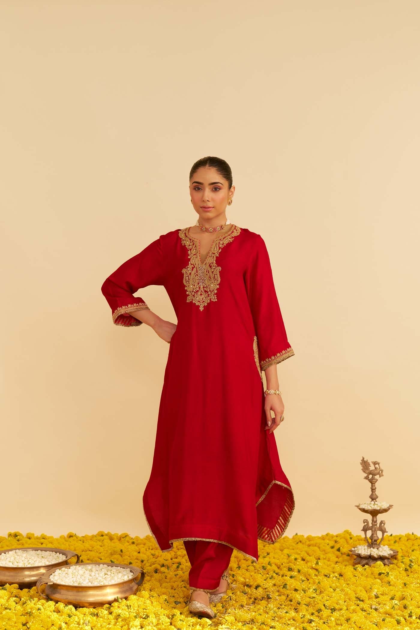 AMAYA - DEEP RED LONG KAFTAN WITH SALWAR (Lxrts)