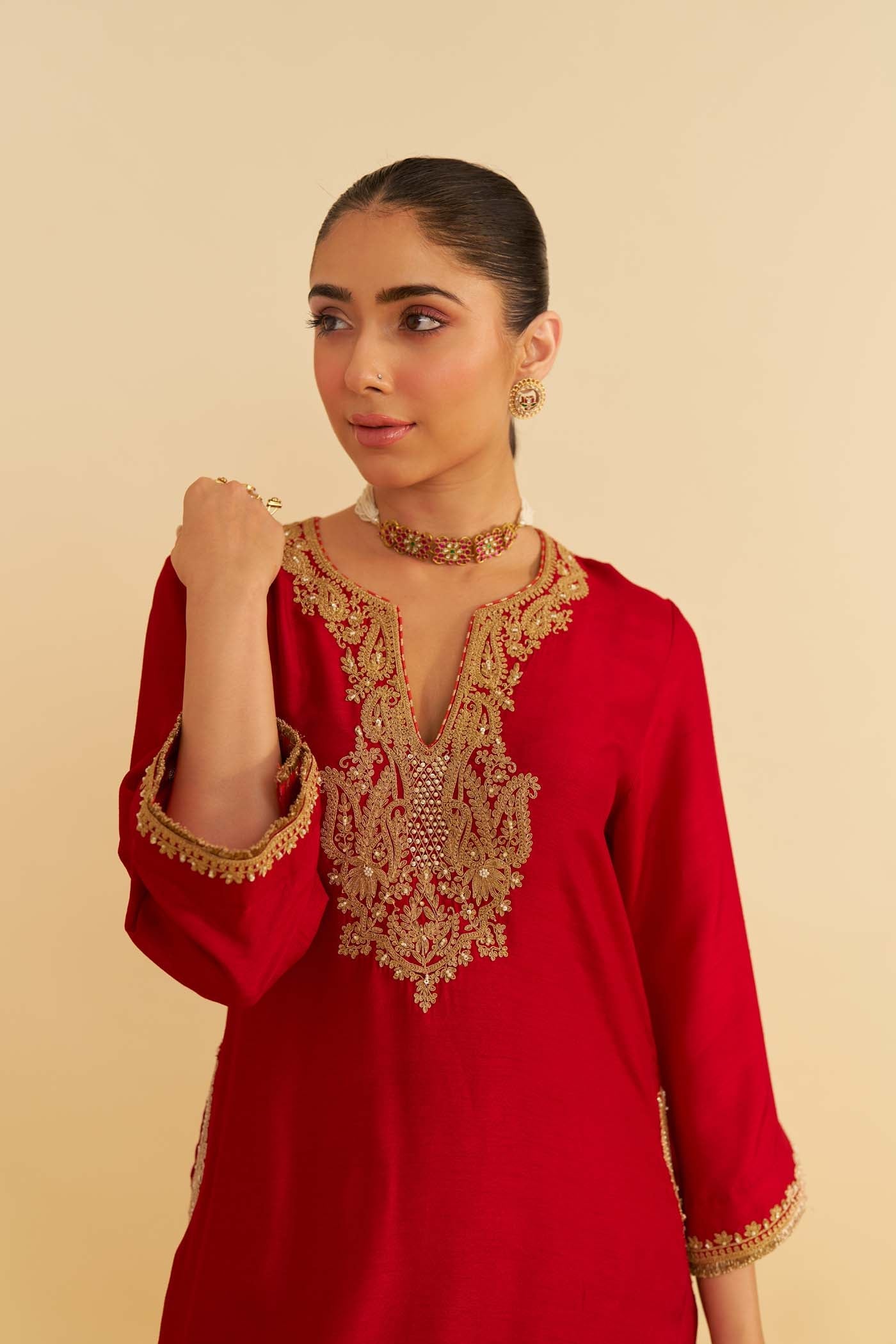 AMAYA - DEEP RED LONG KAFTAN WITH SALWAR (Lxrts)