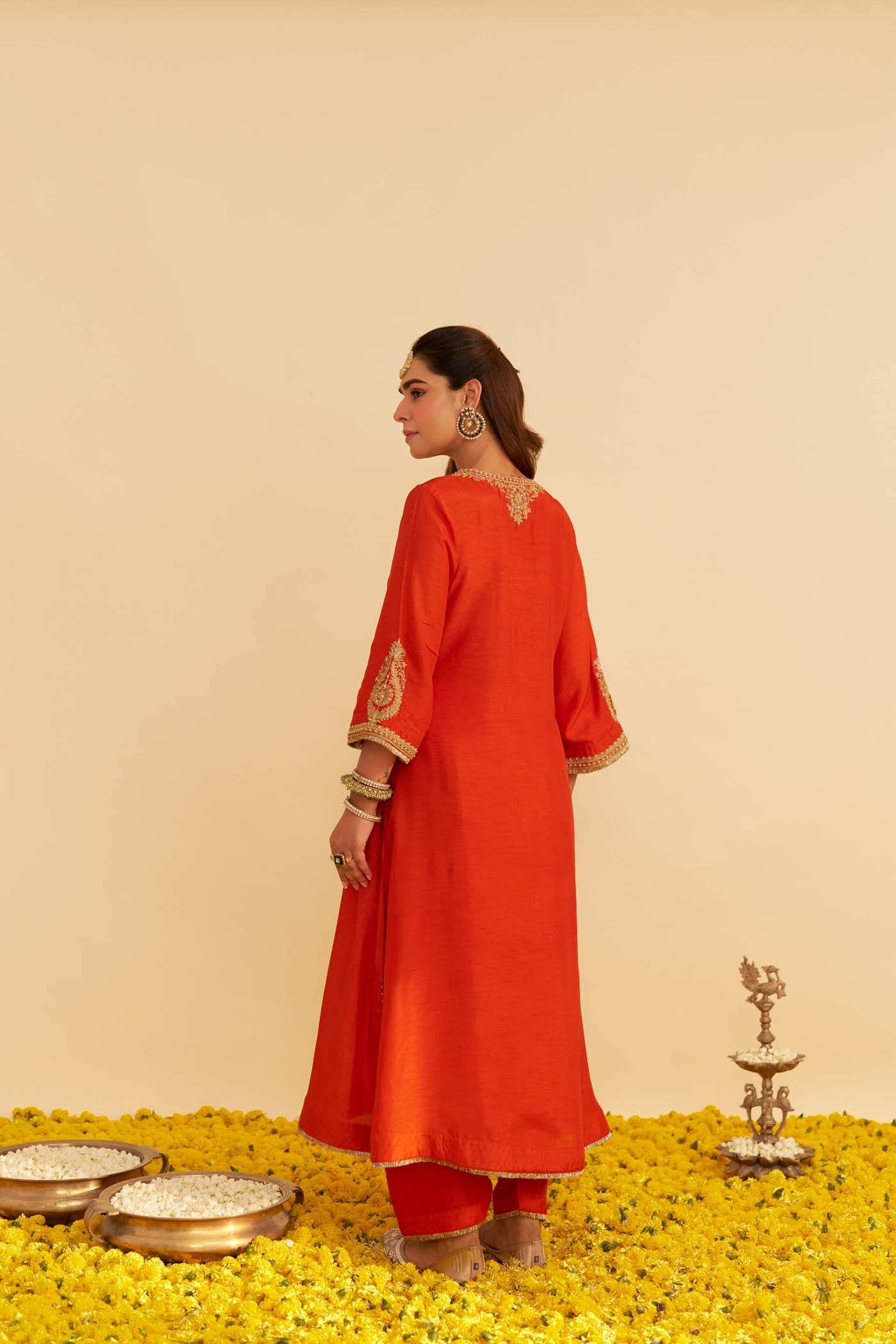 HAAYAT - BURNT ORANGE LONG KAFTAN WITH SALWAR