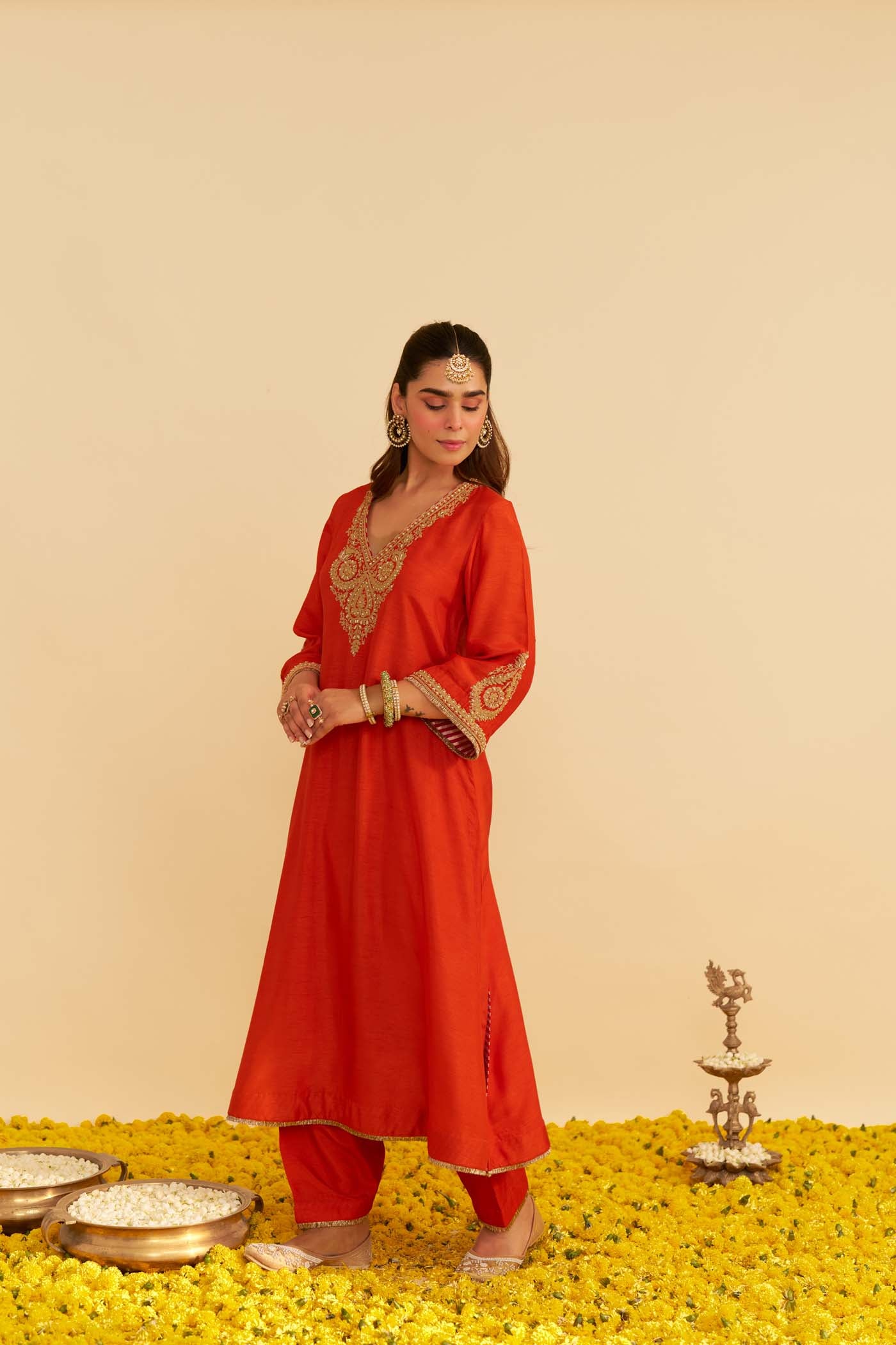 HAAYAT - BURNT ORANGE LONG KAFTAN WITH SALWAR