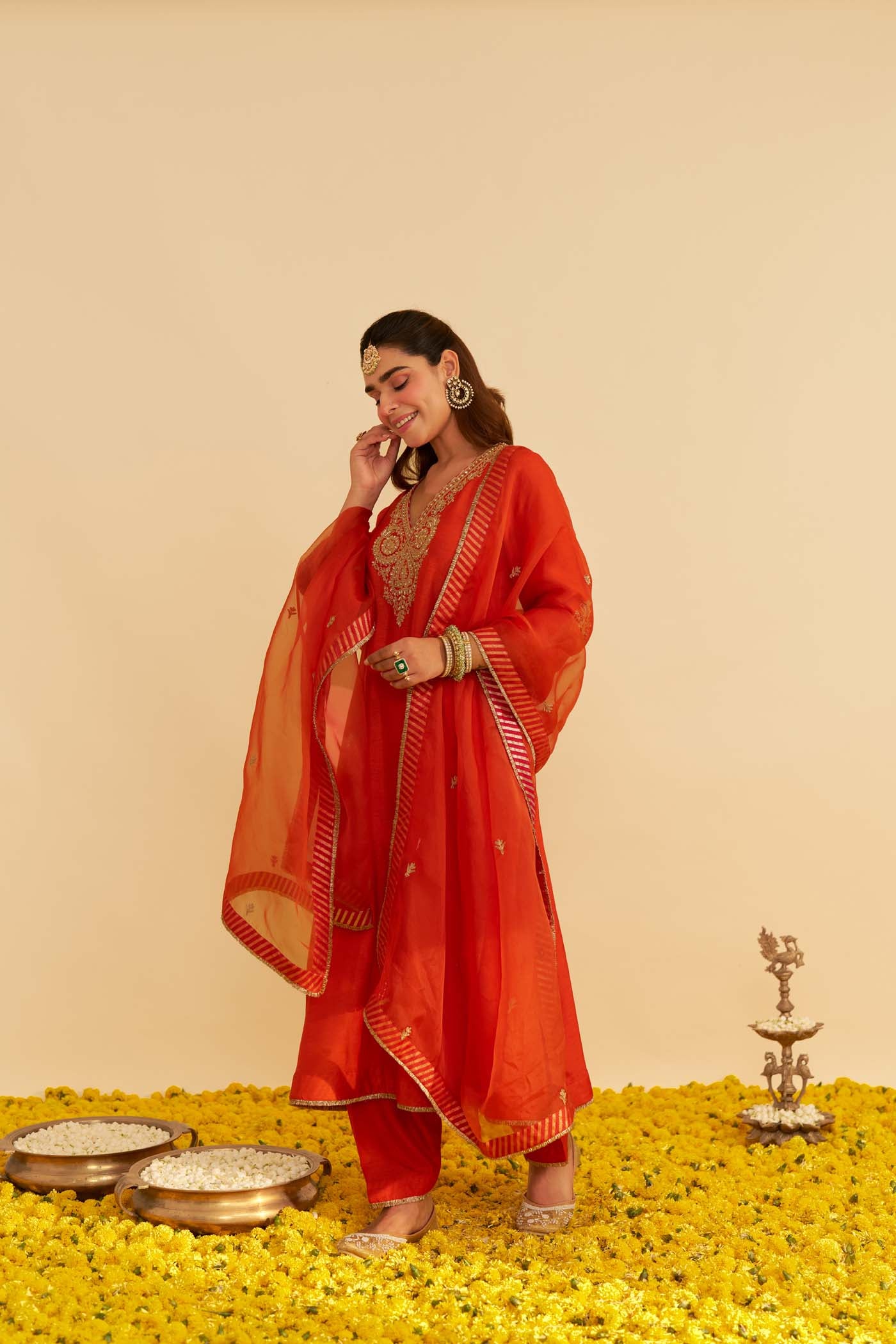HAAYAT - BURNT ORANGE LONG KAFTAN WITH SALWAR