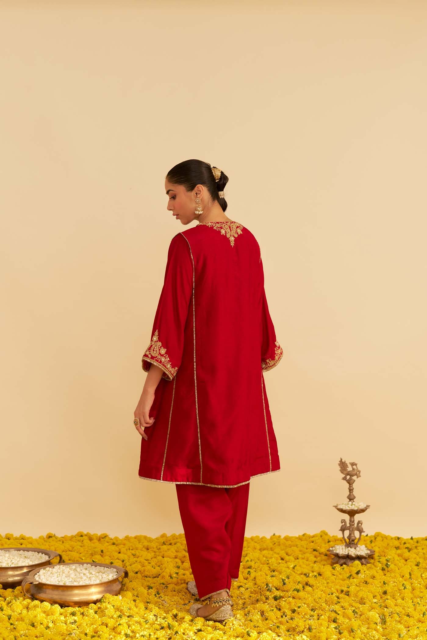AYRA - DEEP RED SHORT CHAUGA WITH SALWAR