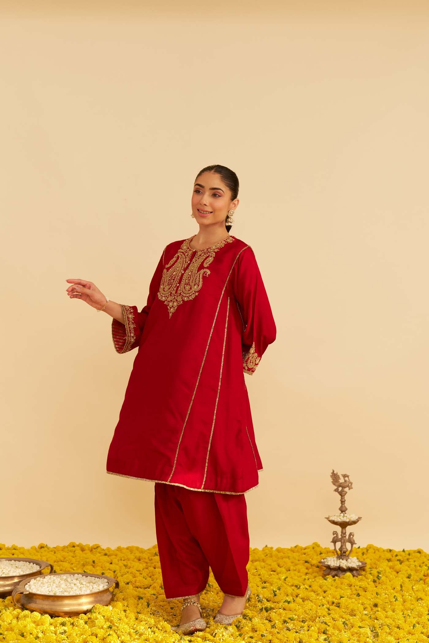 AYRA - DEEP RED SHORT CHAUGA WITH SALWAR