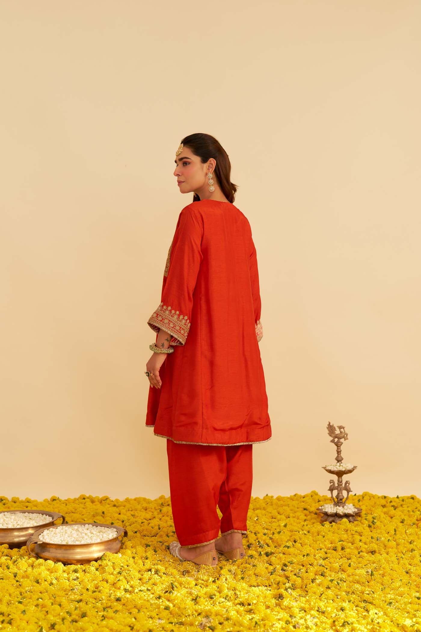 MEHZA - BURNT ORANGE SHORT CHAUGA WITH SALWAR