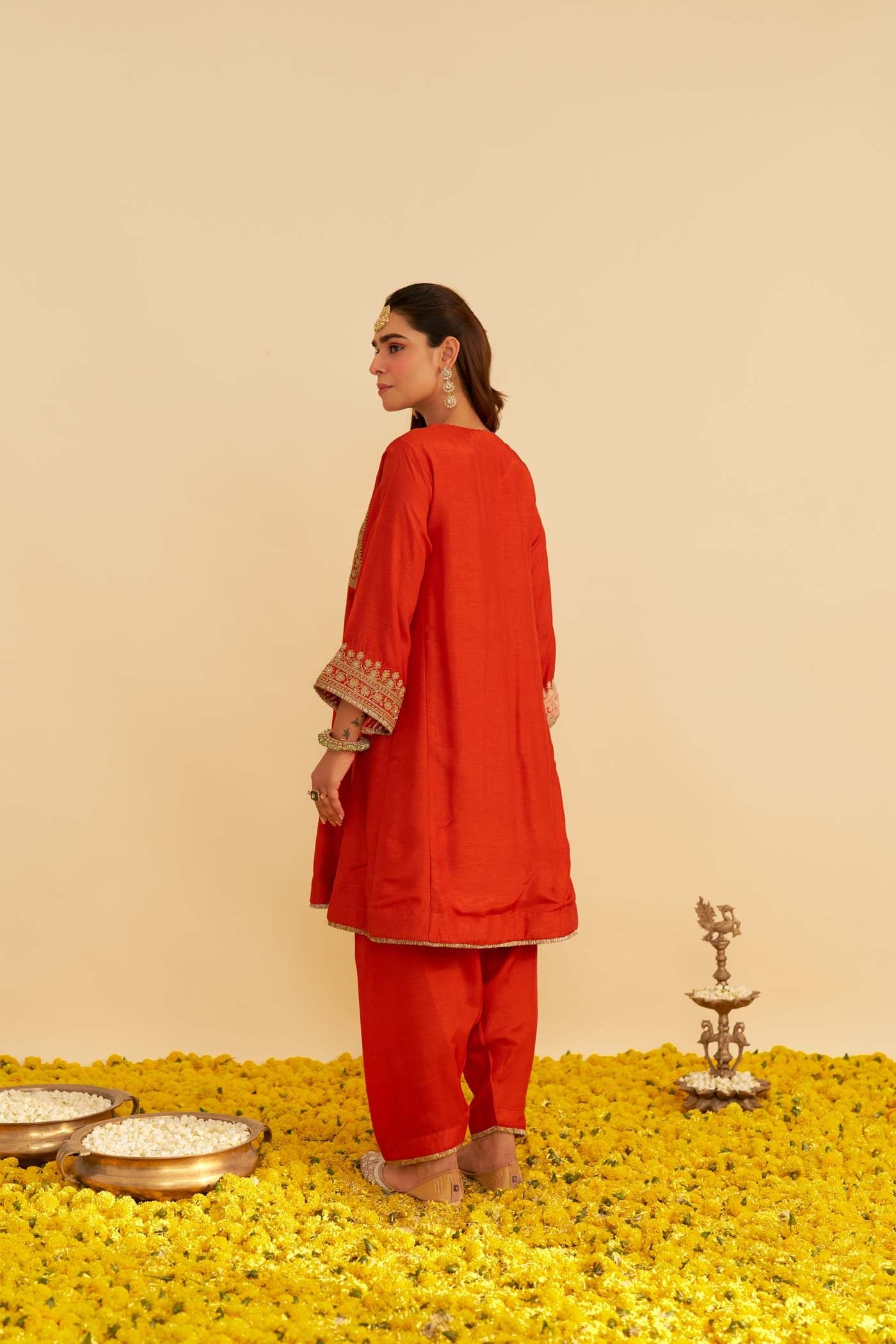 MEHZA - BURNT ORANGE SHORT CHAUGA WITH SALWAR (Lxrts)