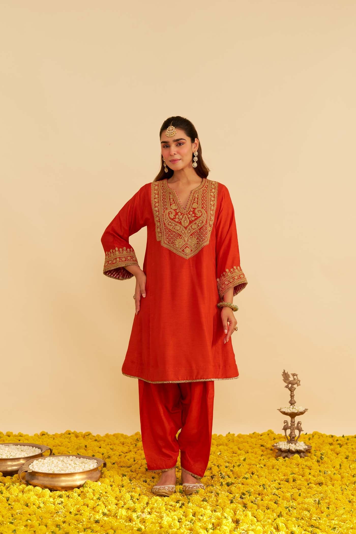 MEHZA - BURNT ORANGE SHORT CHAUGA WITH SALWAR (Lxrts)