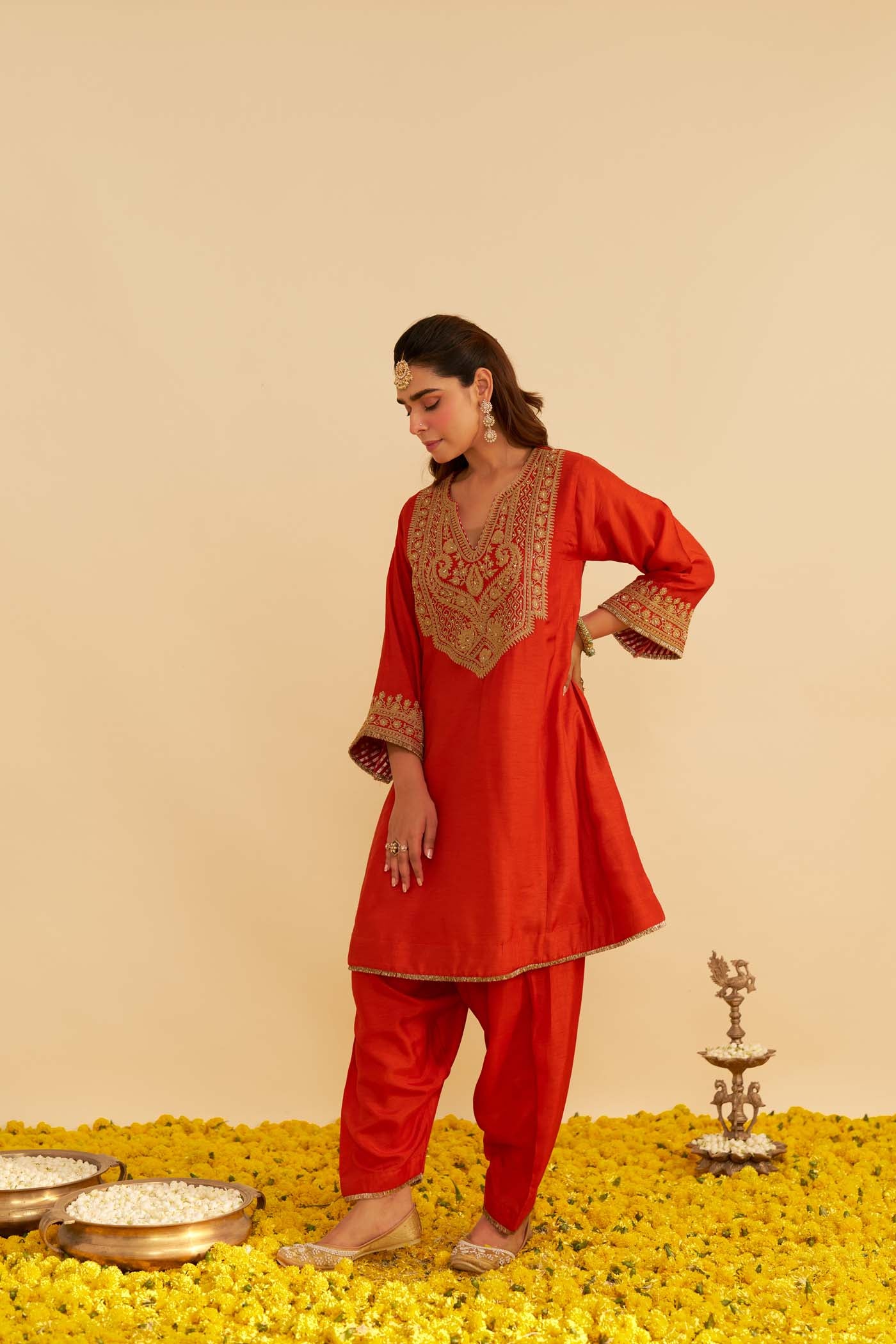 MEHZA - BURNT ORANGE SHORT CHAUGA WITH SALWAR