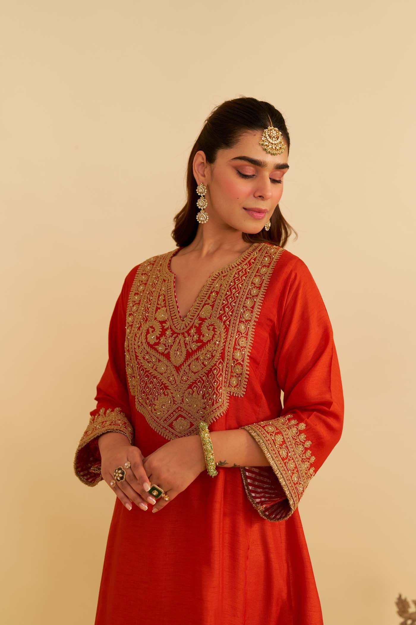 MEHZA - BURNT ORANGE SHORT CHAUGA WITH SALWAR (Lxrts)