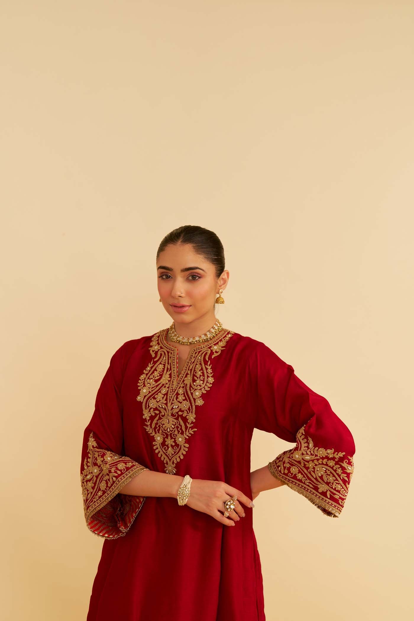 MARWA - DEEP RED SHORT CHAUGA WITH SALWAR