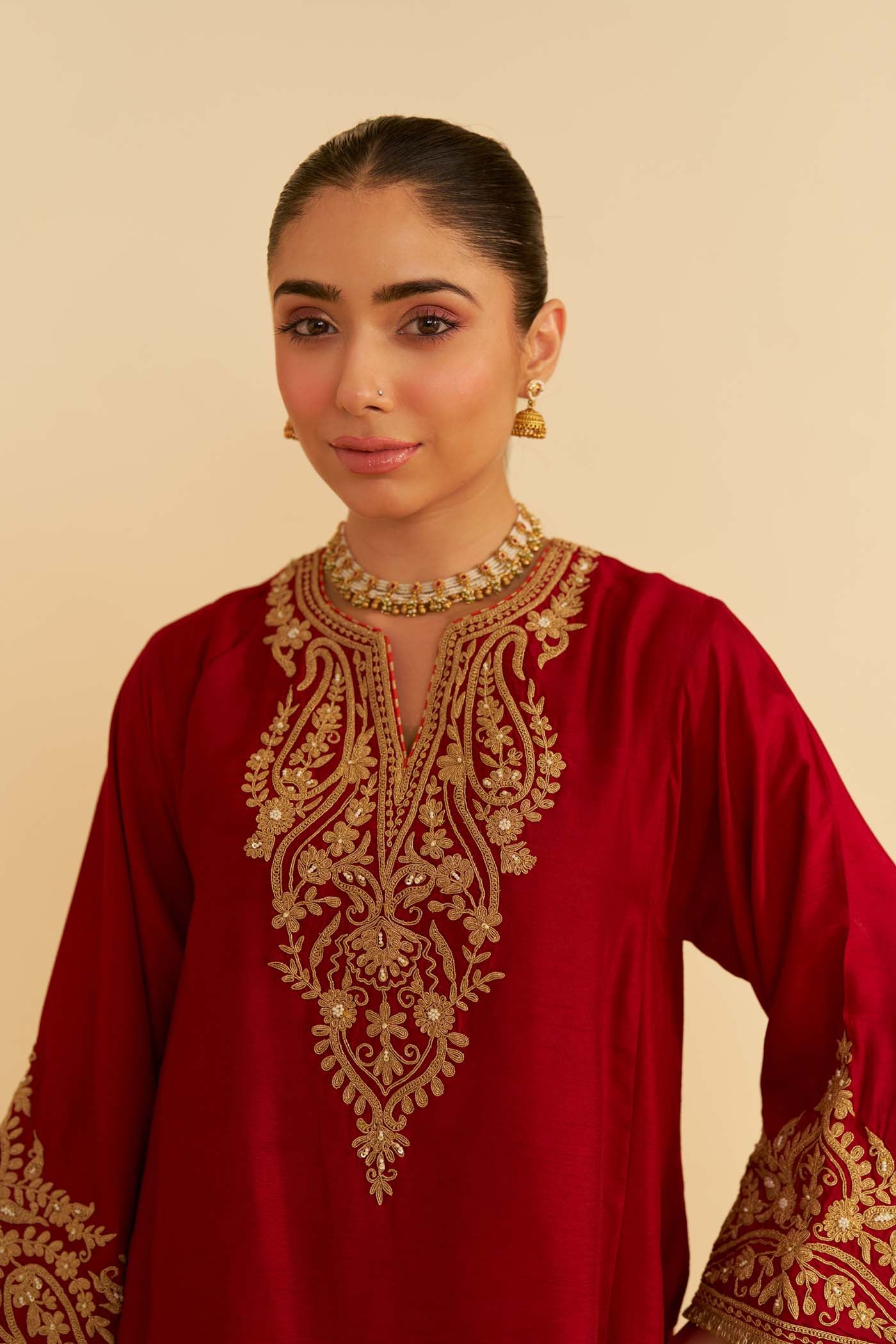 MARWA - DEEP RED SHORT CHAUGA WITH SALWAR