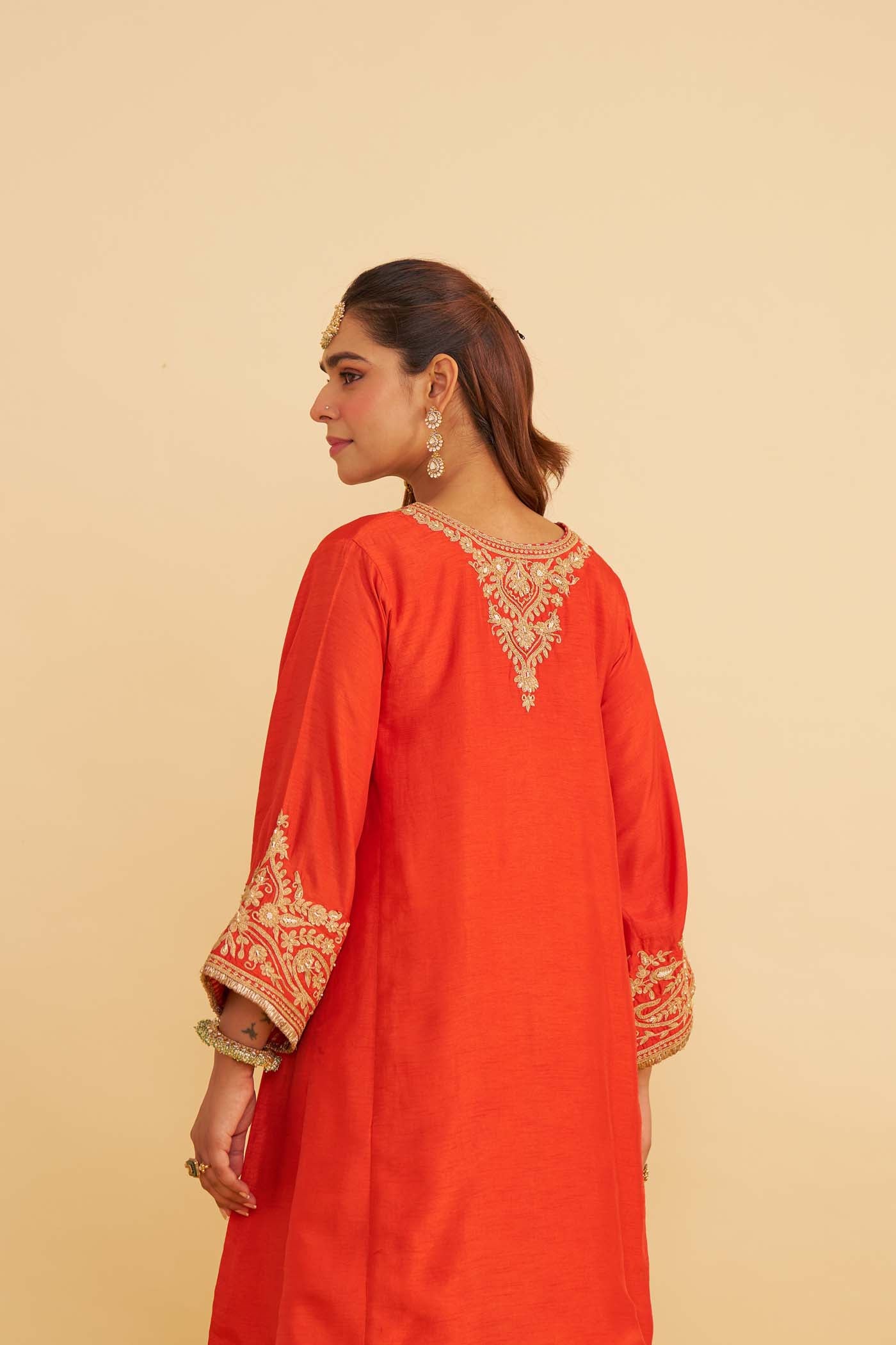 MARWA - BURNT ORANGE SHORT CHAUGA WITH SALWAR (LXRTS)
