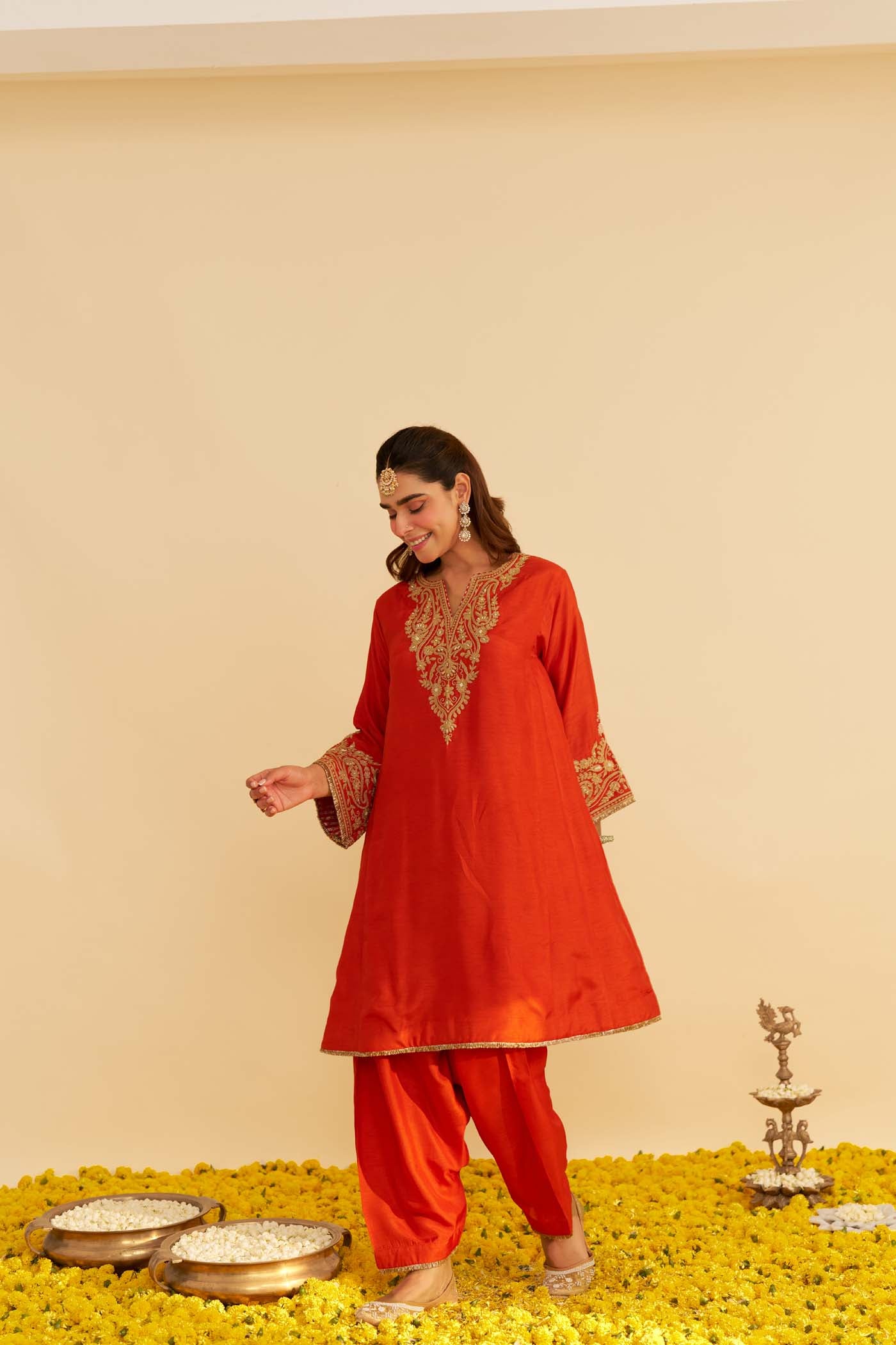 MARWA - BURNT ORANGE SHORT CHAUGA WITH SALWAR