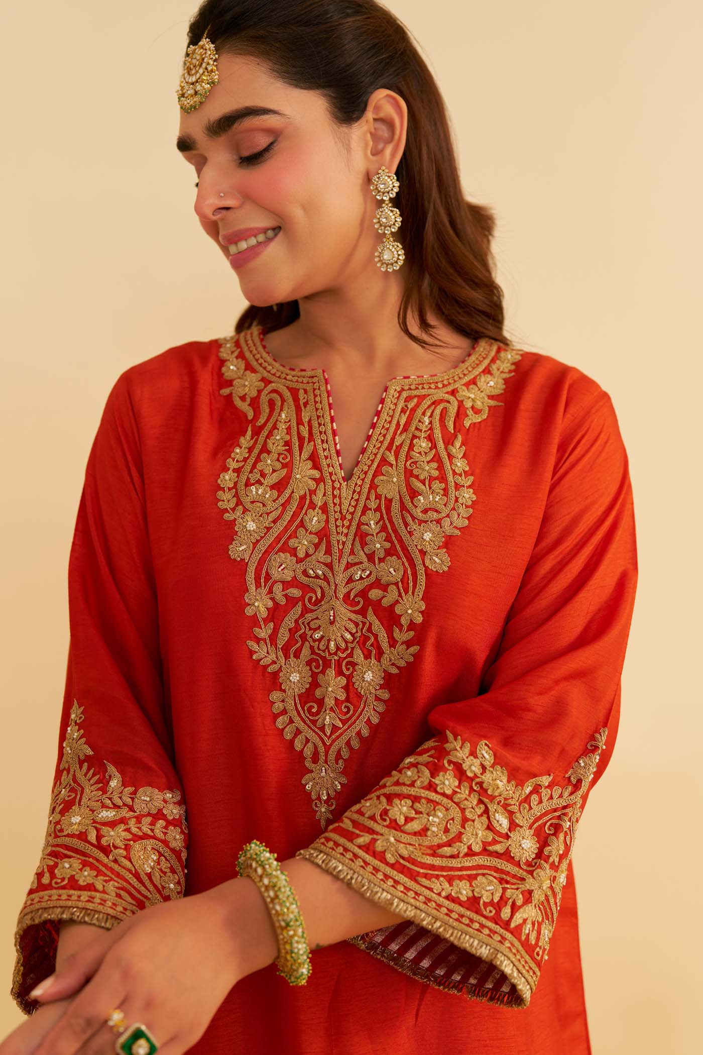 MARWA - BURNT ORANGE SHORT CHAUGA WITH SALWAR