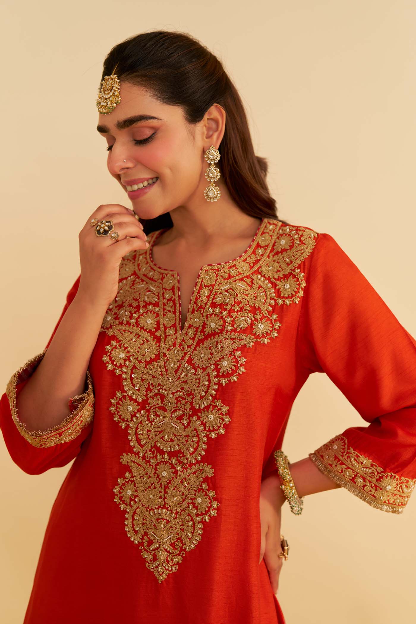 HIBA - BURNT ORANGE LONG KAFTAN WITH SALWAR AND DUPATTA (Lxrts)
