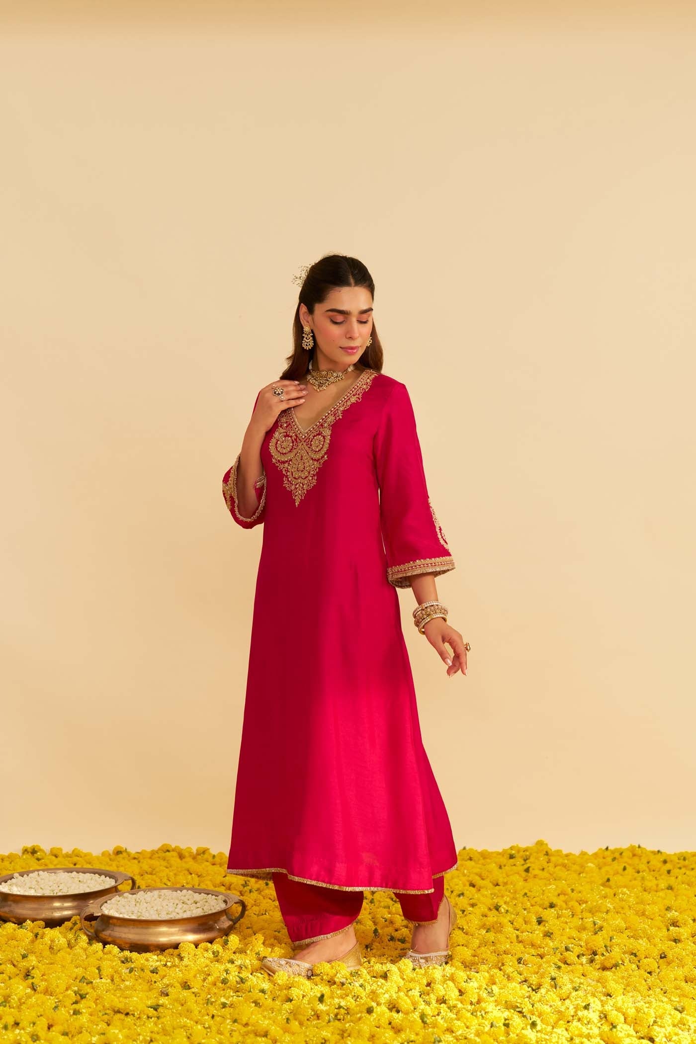 HAAYAT - HOTPINK LONG KAFTAN WITH SALWAR (Lxrts)