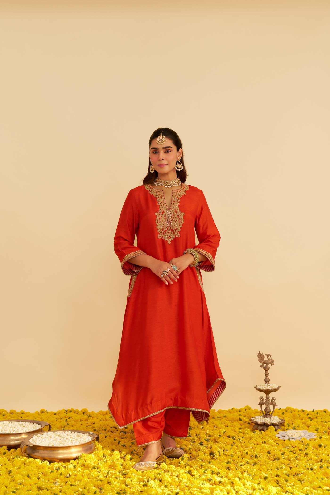 AMAYA - BURNT ORANGE LONG KAFTAN WITH SALWAR