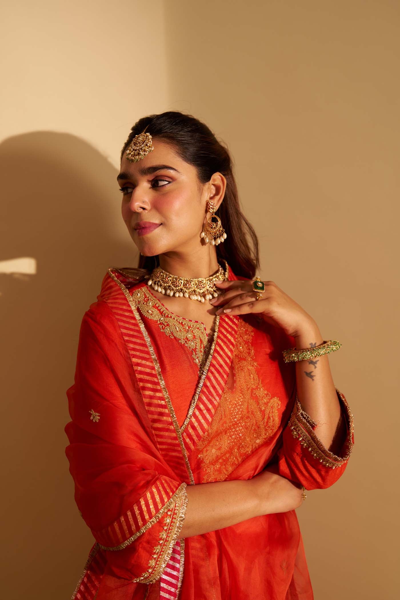 AMAYA - BURNT ORANGE LONG KAFTAN WITH SALWAR