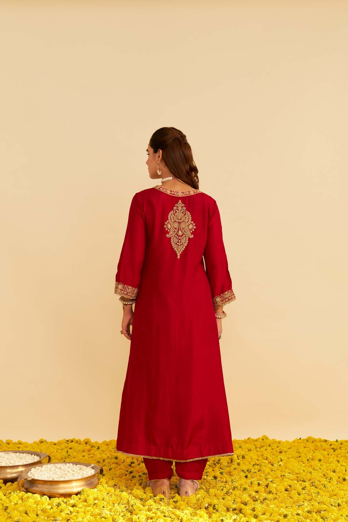 HIBA - DEEP RED LONG KAFTAN WITH SALWAR AND DUPATTA (Lxrts)